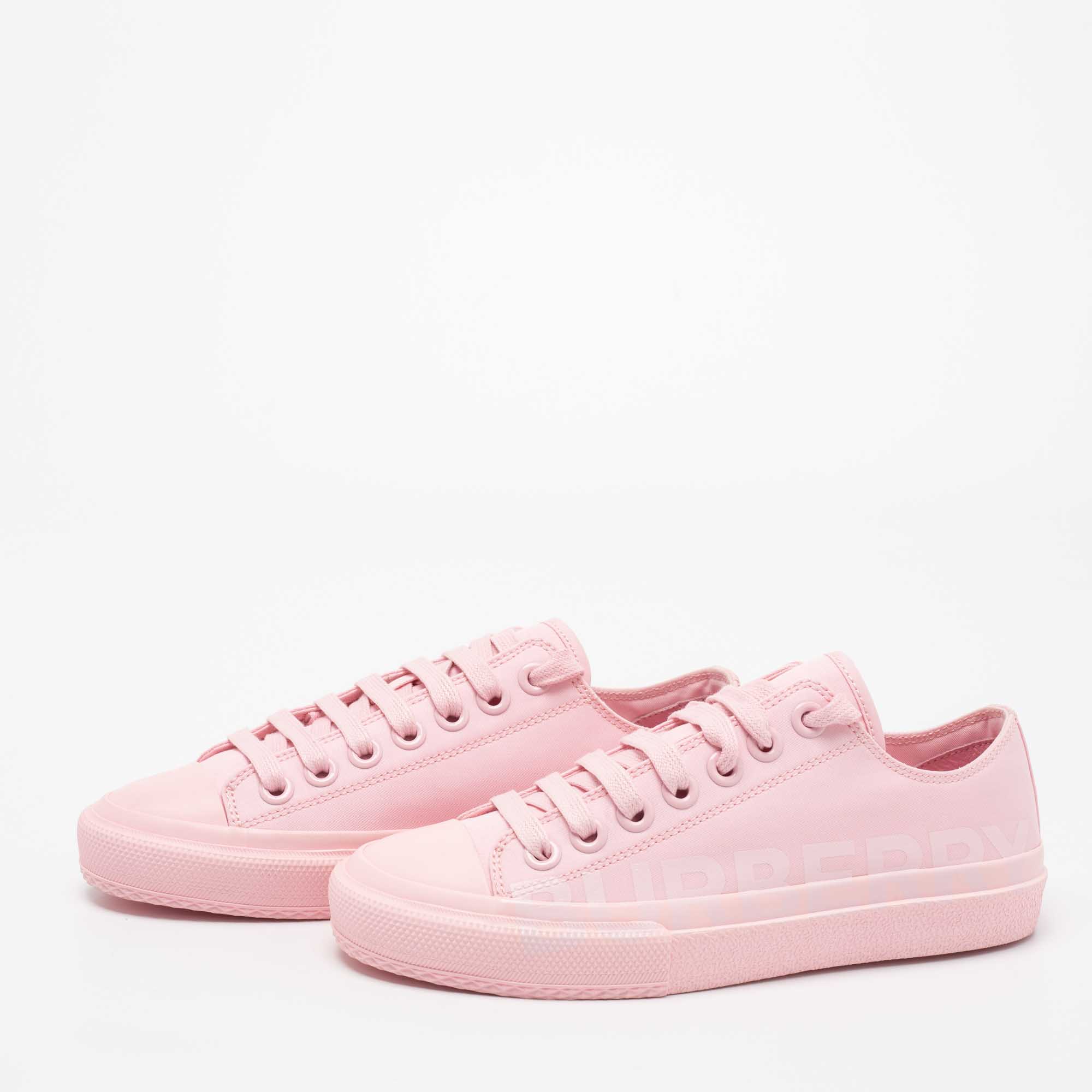 

Burberry Pink Fabric and Rubber Logo Print Low-Top Sneakers Size
