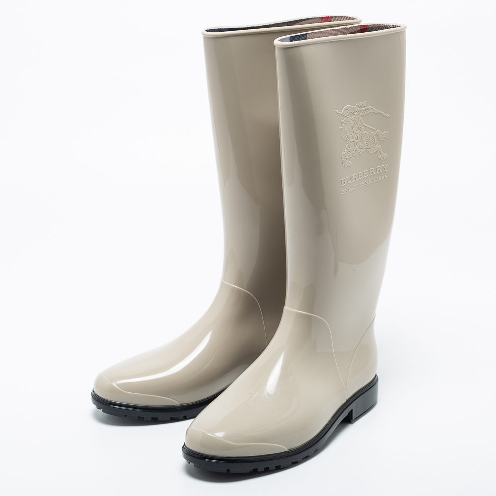 

Burberry Grey Rubber Equestrian Knight Rain Boots Size