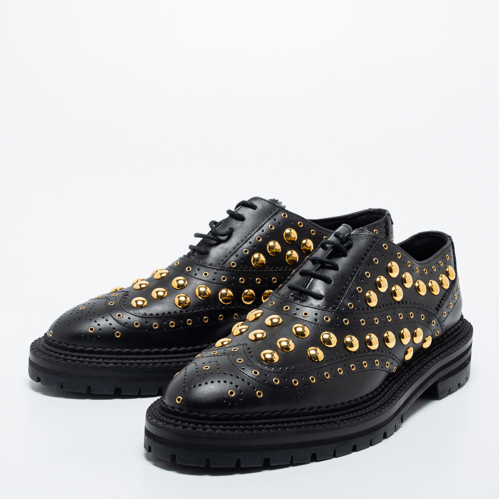 

Burberry Black Brogue Leather Studded Oxfords Size