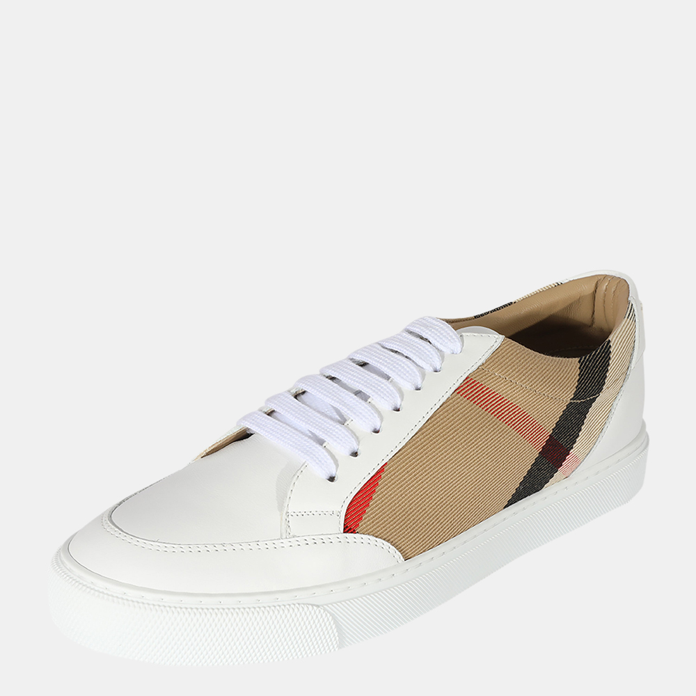 

Burberry White/Brown House Check & Leather Sneaker UK 7 EU, Beige