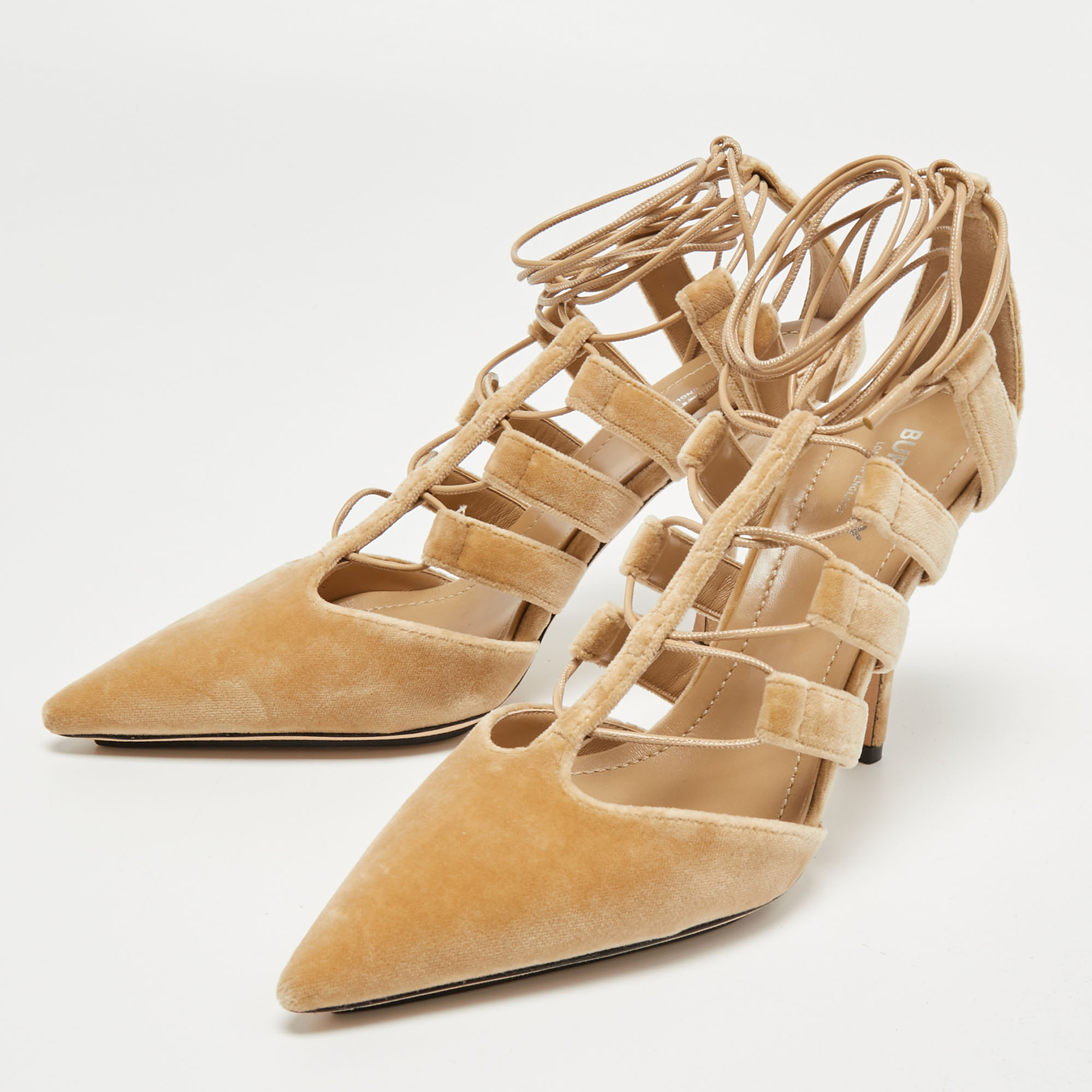 

Burberry Beige Velvet Ankle Wrap Pumps Size