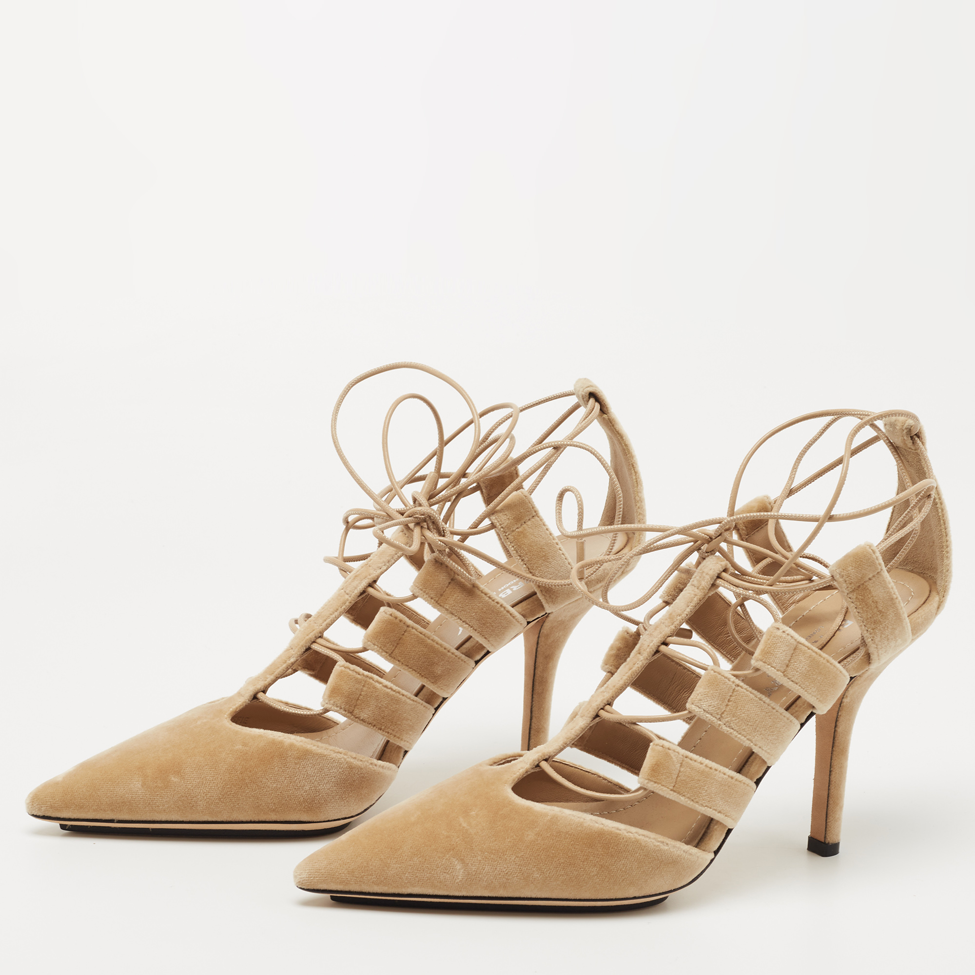 

Burberry Beige Velvet Ankle Wrap Pumps Size