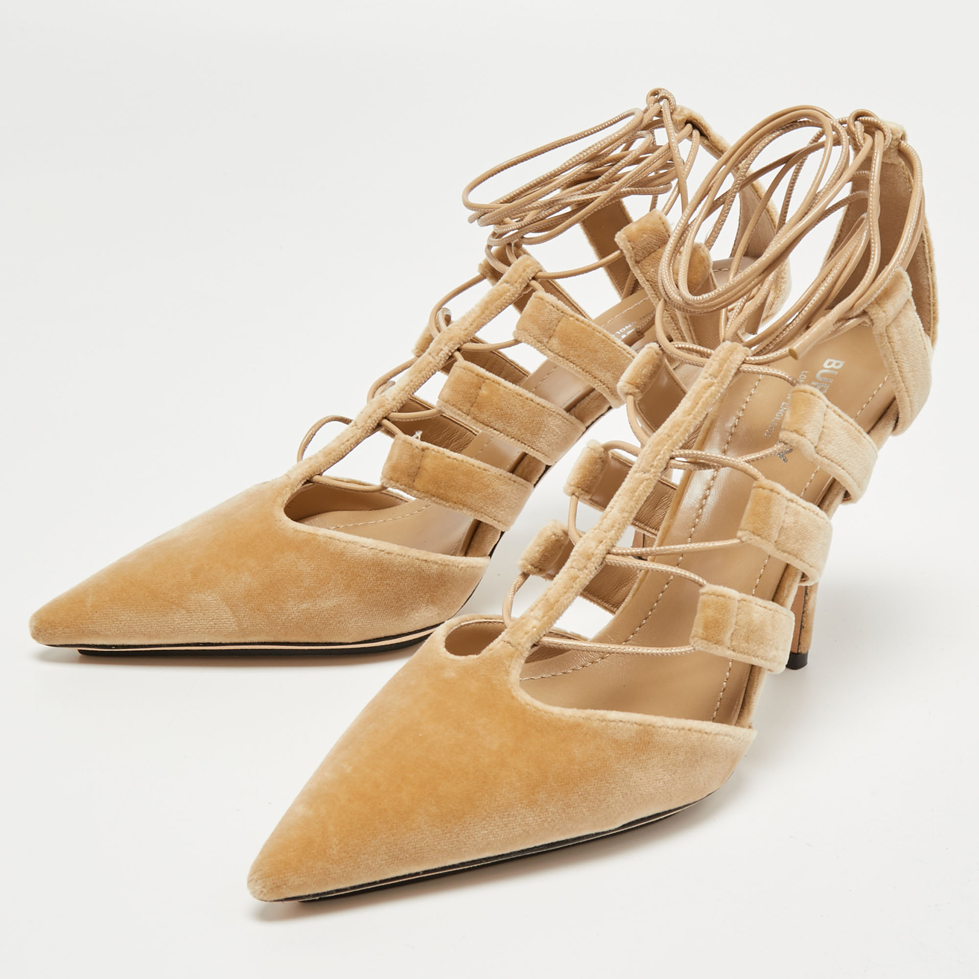 

Burberry Beige Velvet Ankle Wrap Pumps Size