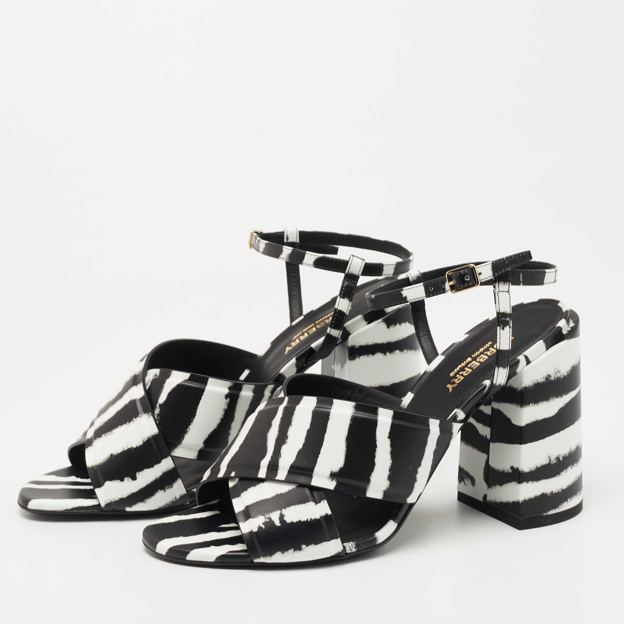 

Burberry Black/White Castlebar Ankle Strap Sandals Size