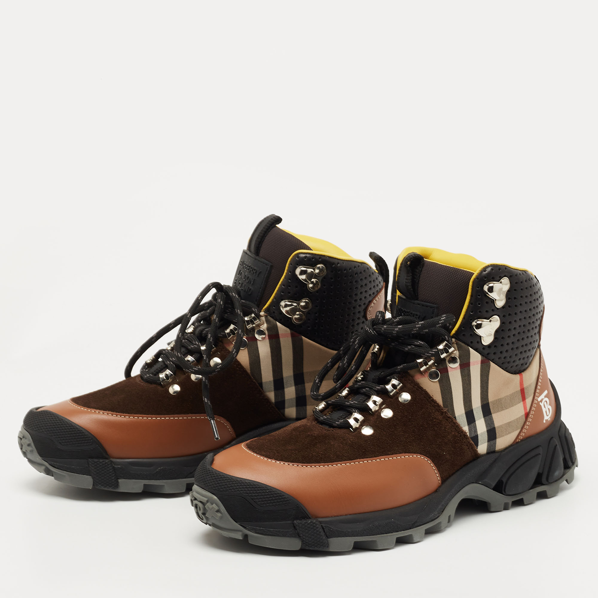 

Burberry Brown House Check Leather and Suede Tor Hiking Boots Size