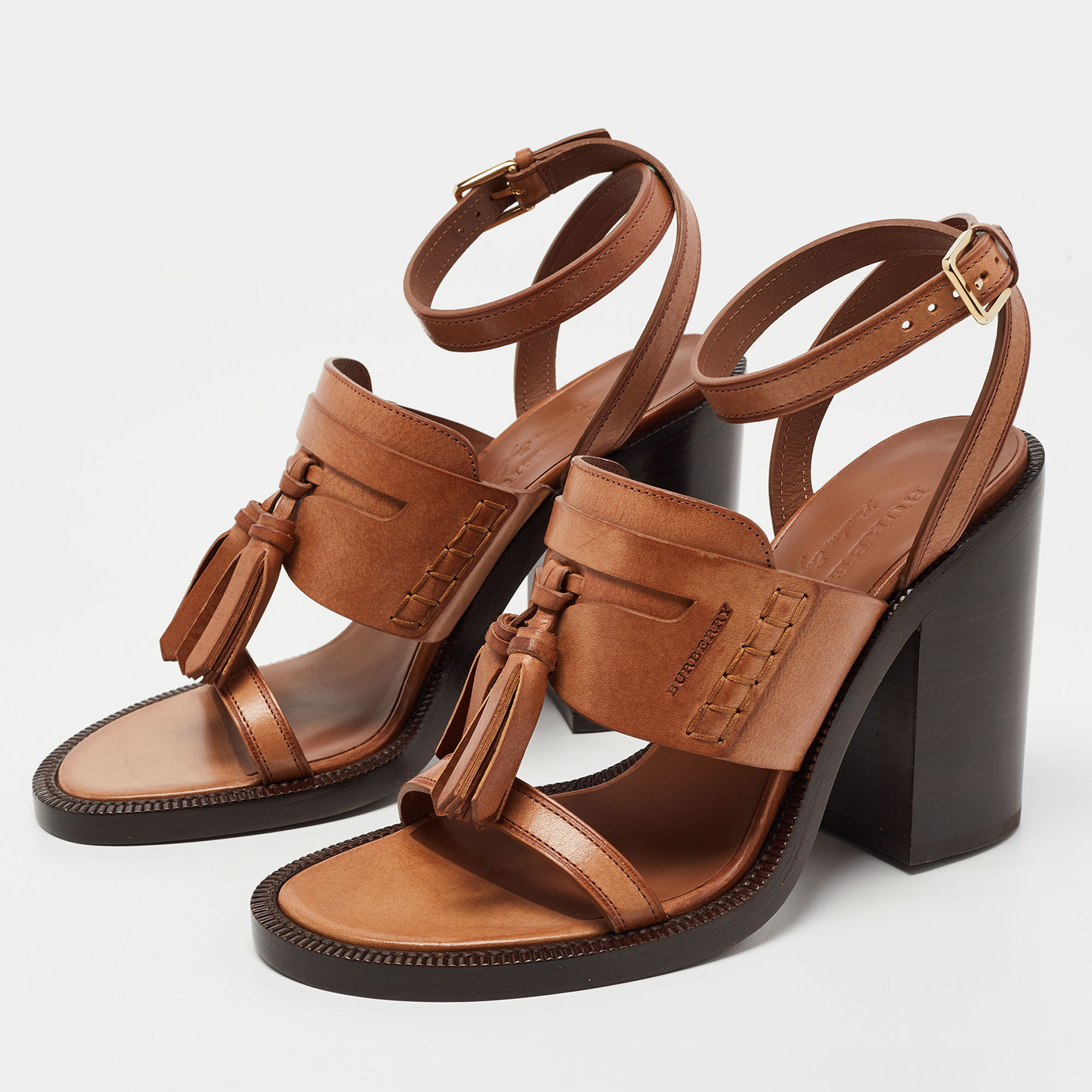 

Burberry Brown Leather Tassel Ankle Strap Sandals Size
