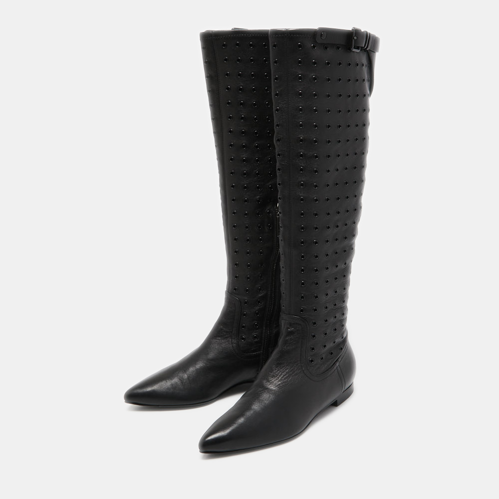 

Burberry Black Leather Side Zip Knee Length Boots Size