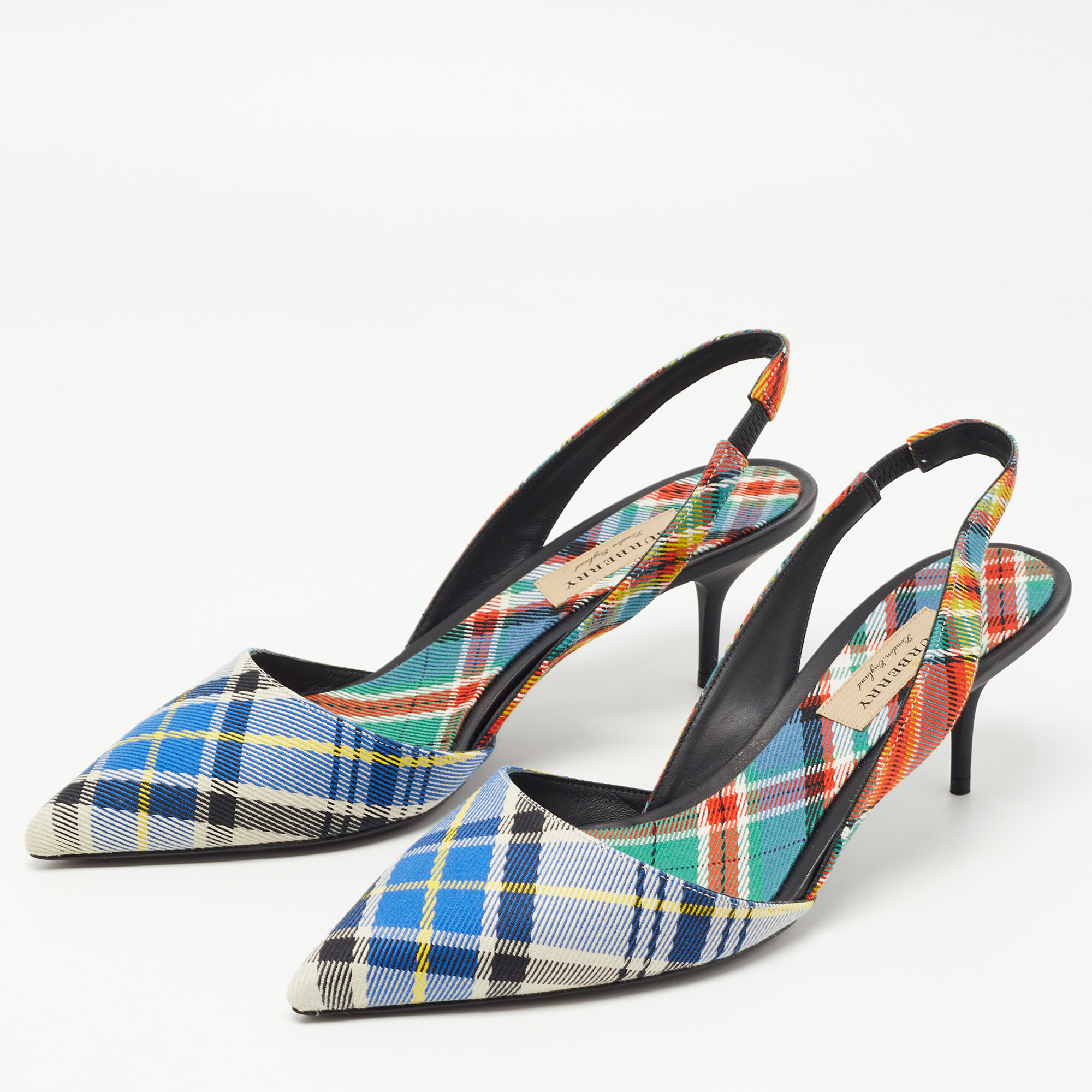 

Burberry Multicolor Canvas Annice Tartan Slingback Pumps Size