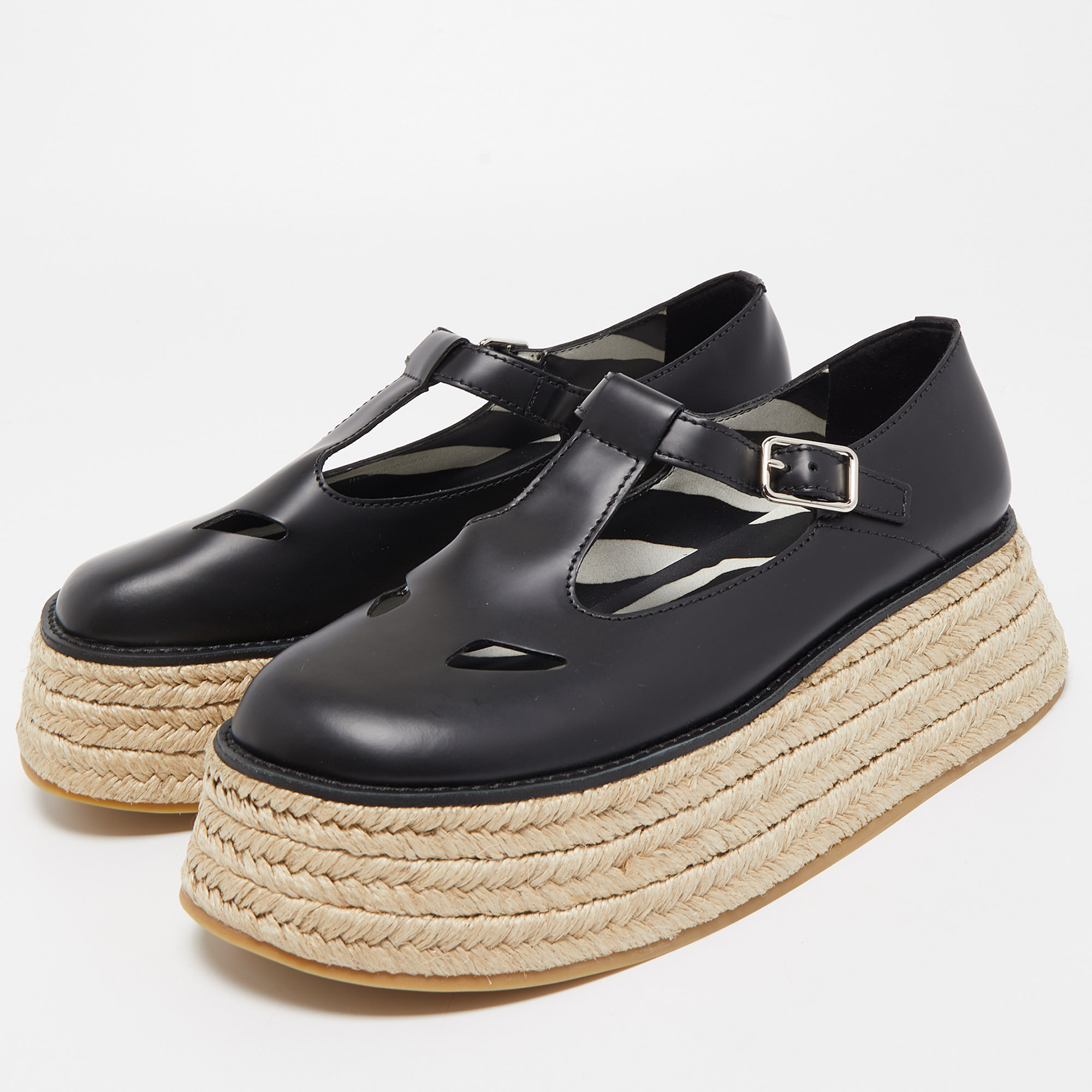 

Burberry Black Leather Aldwych Platform Espadrilles Size