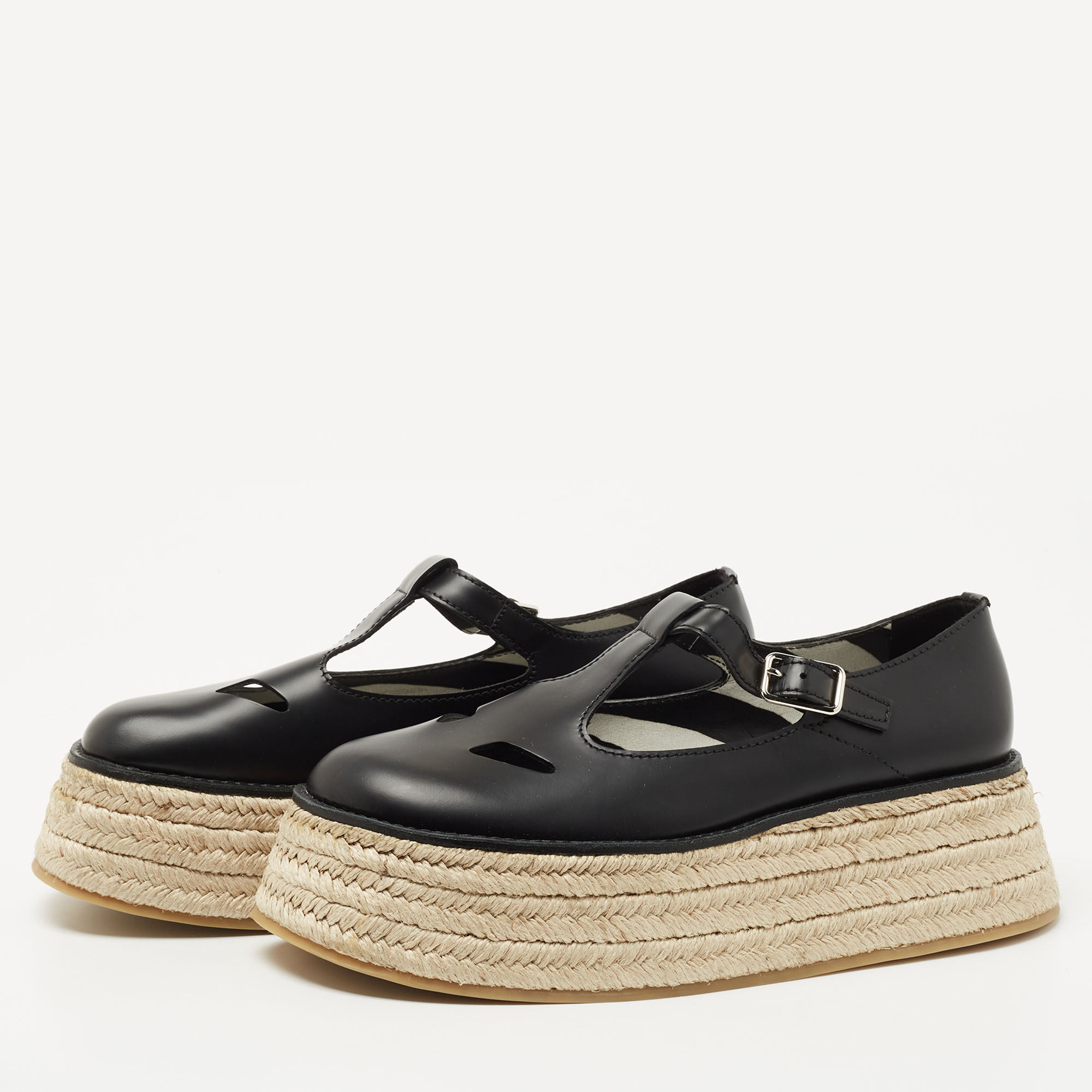 

Burberry Black Leather Aldwych Mary Jane Espadrilles Size