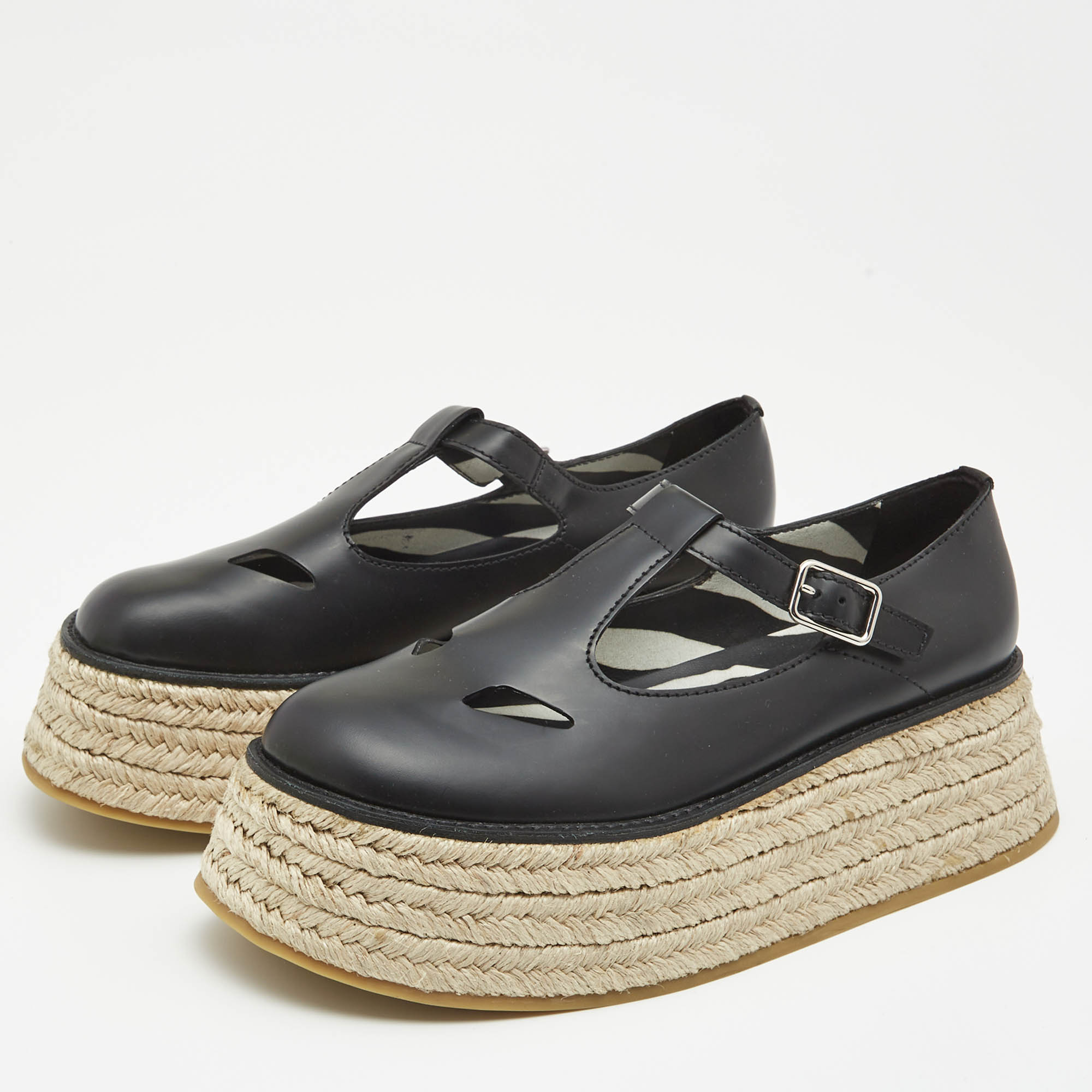 

Burberry Black Leather Aldwych Platform Espadrille Size