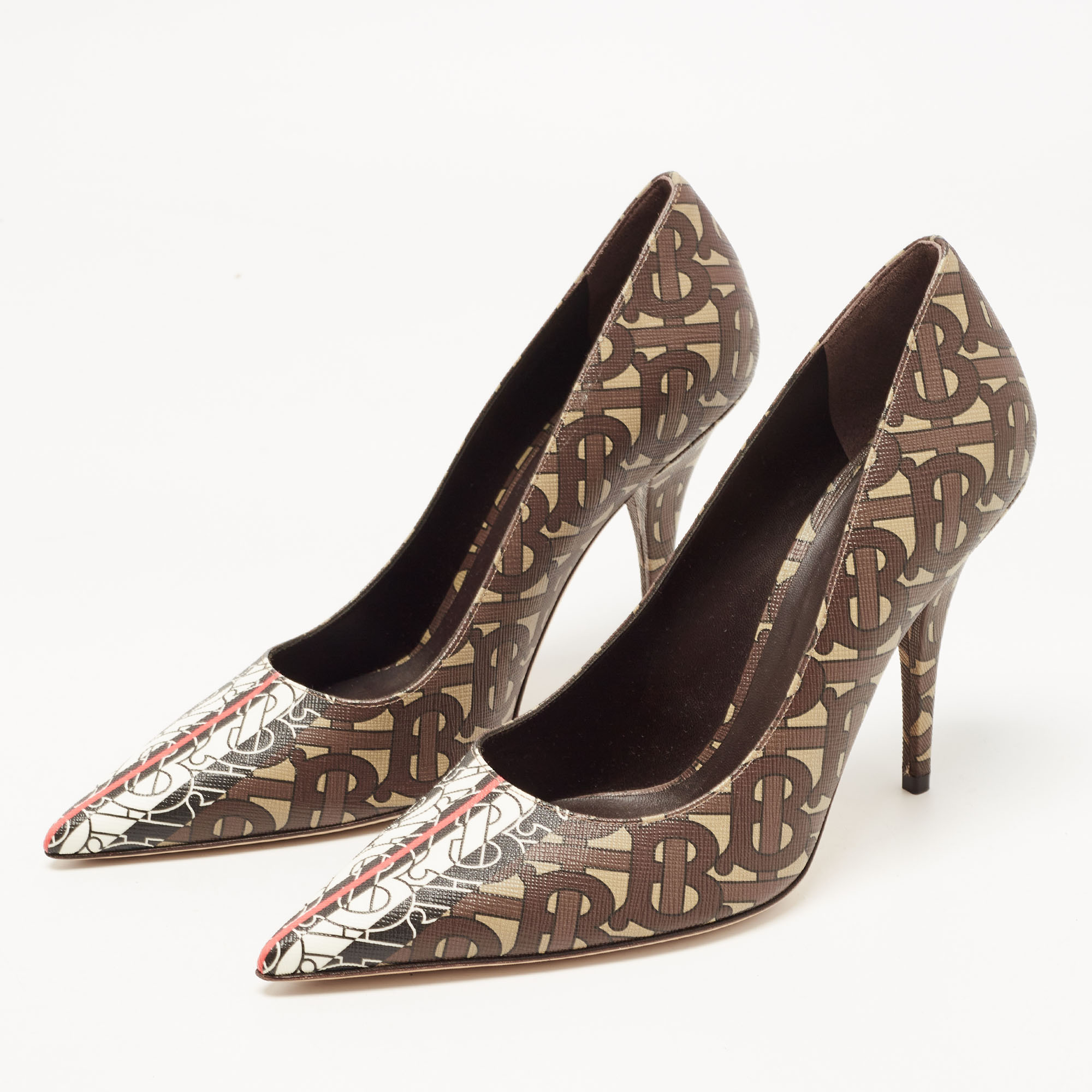 

Burberry Multicolor TB Monogram Leather Pointed Pumps Size
