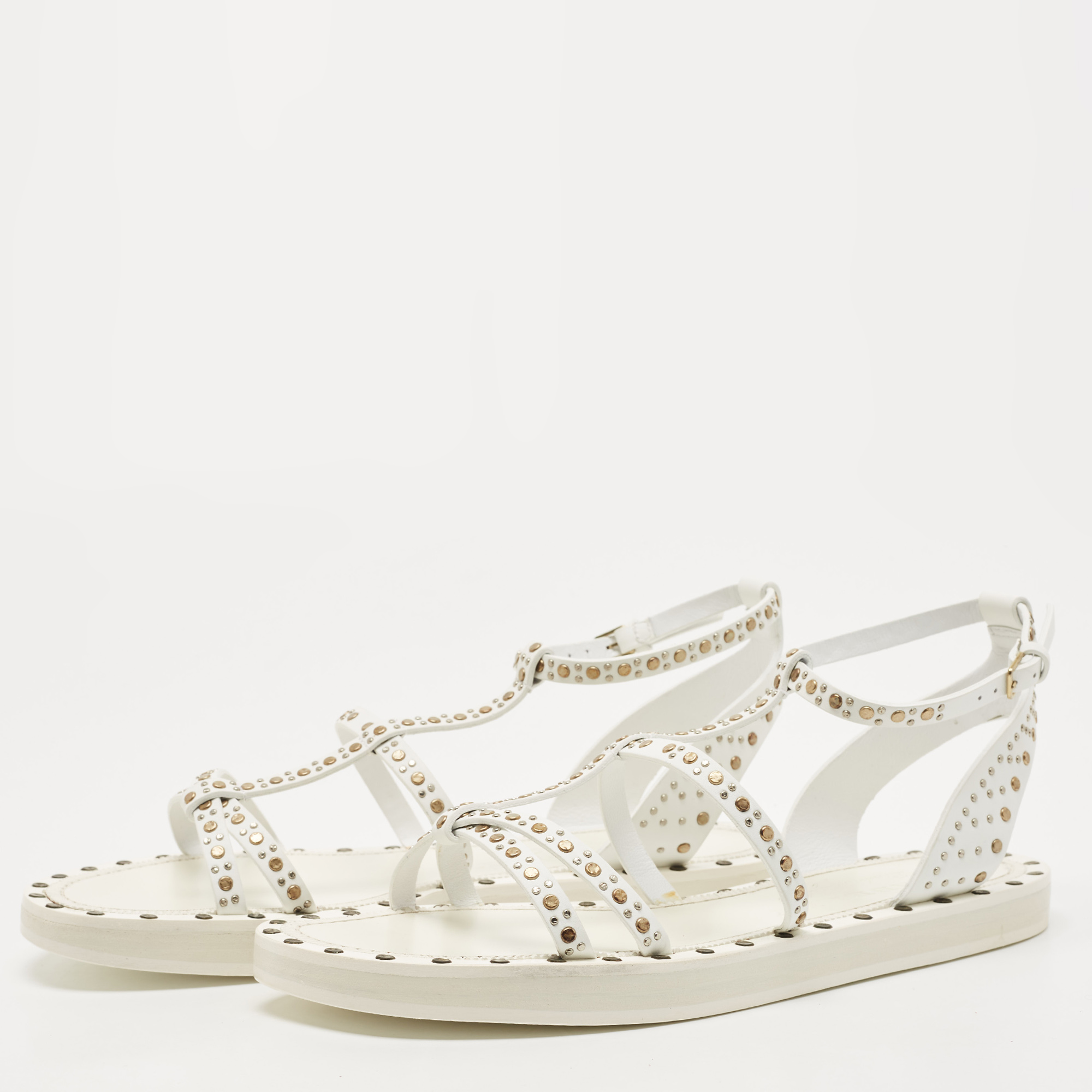 

Burberry White Leather Studded Ankle Strap Sandals Size
