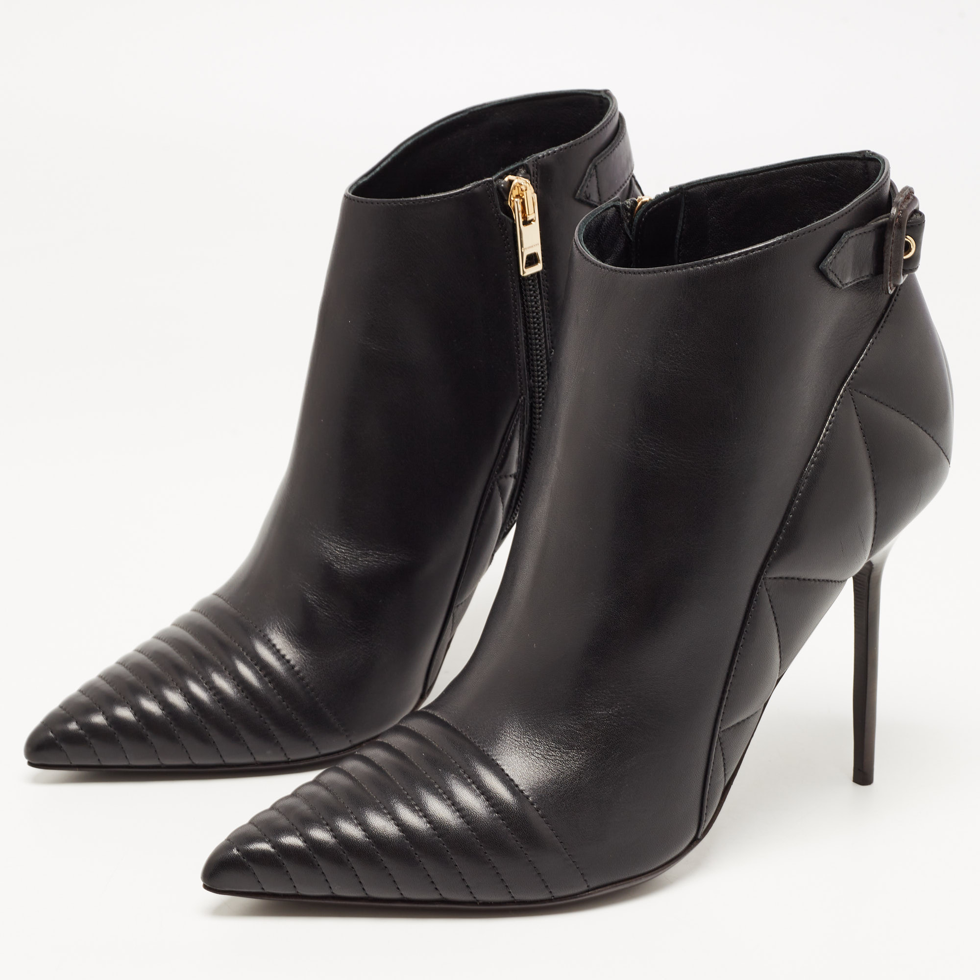 

Burberry Black Quilted Leather Alexandra Pointed Toe Ankle Boots Size