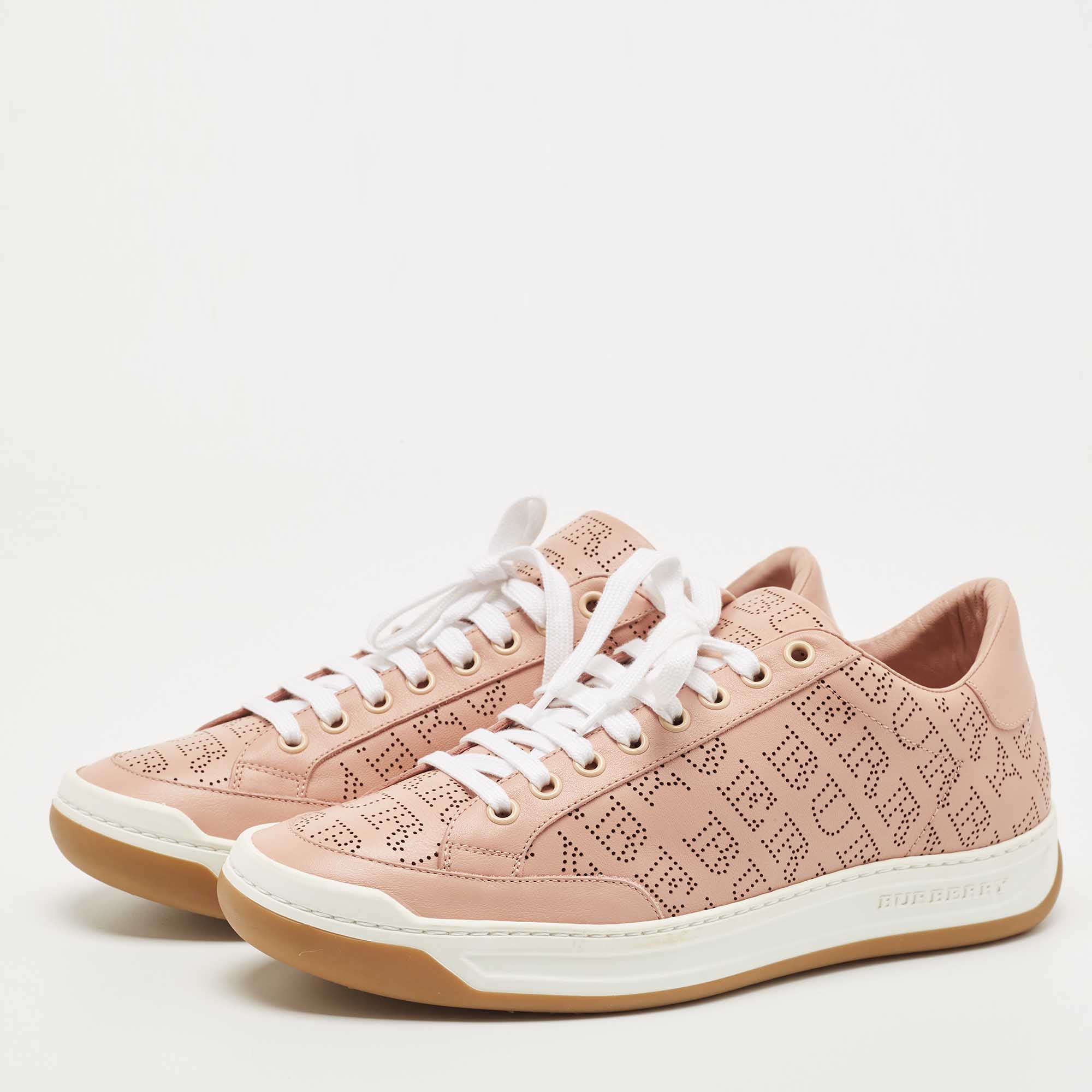 

Burberry Pink Perforated Leather Timsbury Low Top Sneakers Size