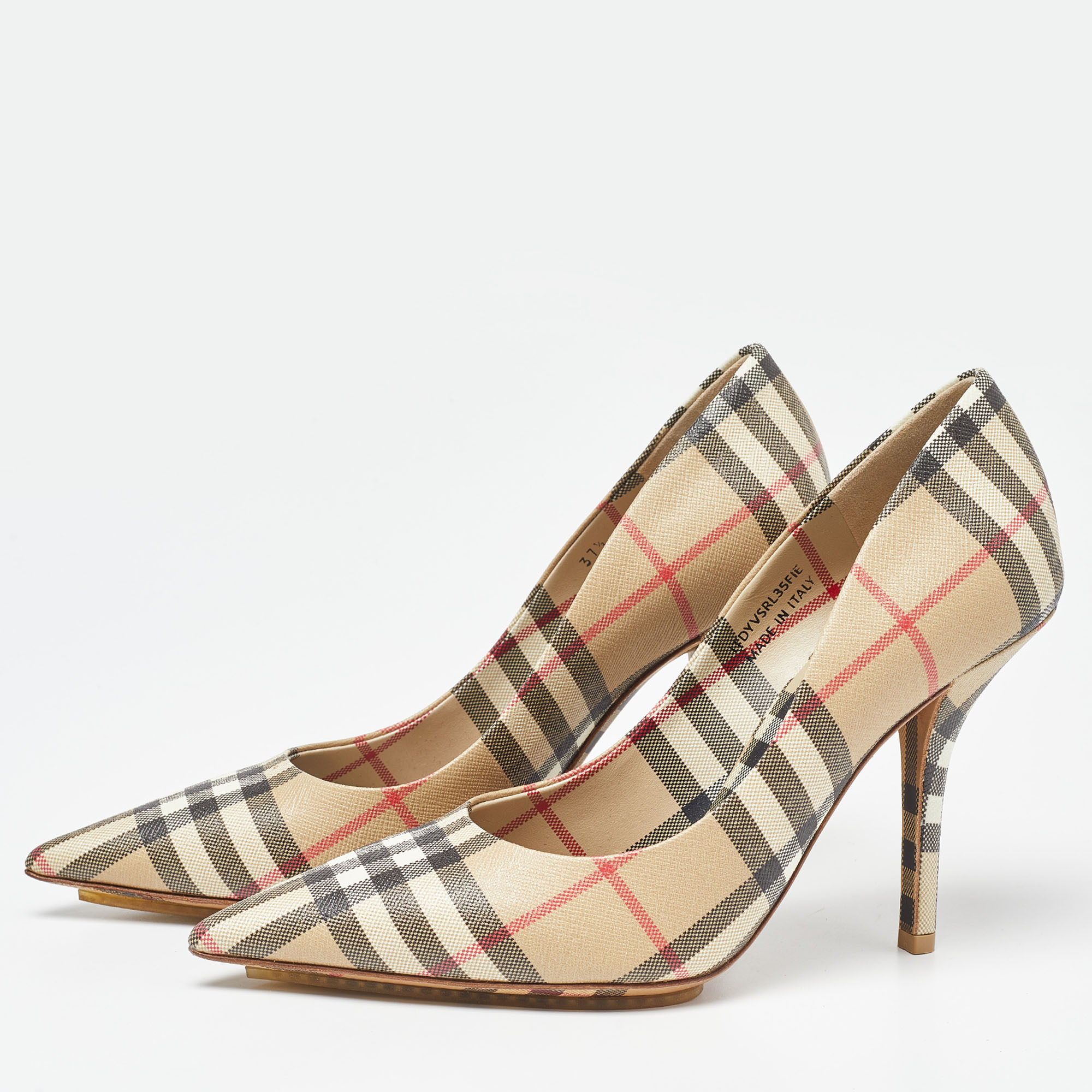 

Burberry Tricolor Vintage Check Canvas Pointed Toe Pumps Size, Beige