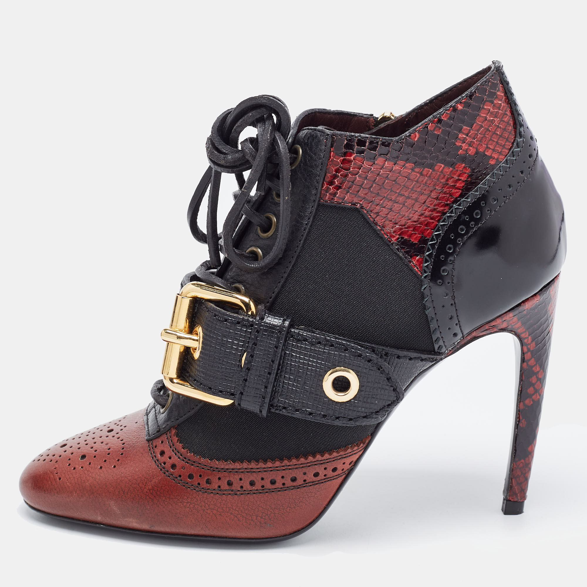

Burberry Black/Burgundy Leather and Python Embossed Westmarsh Buckle Ankle Boots Size, Multicolor