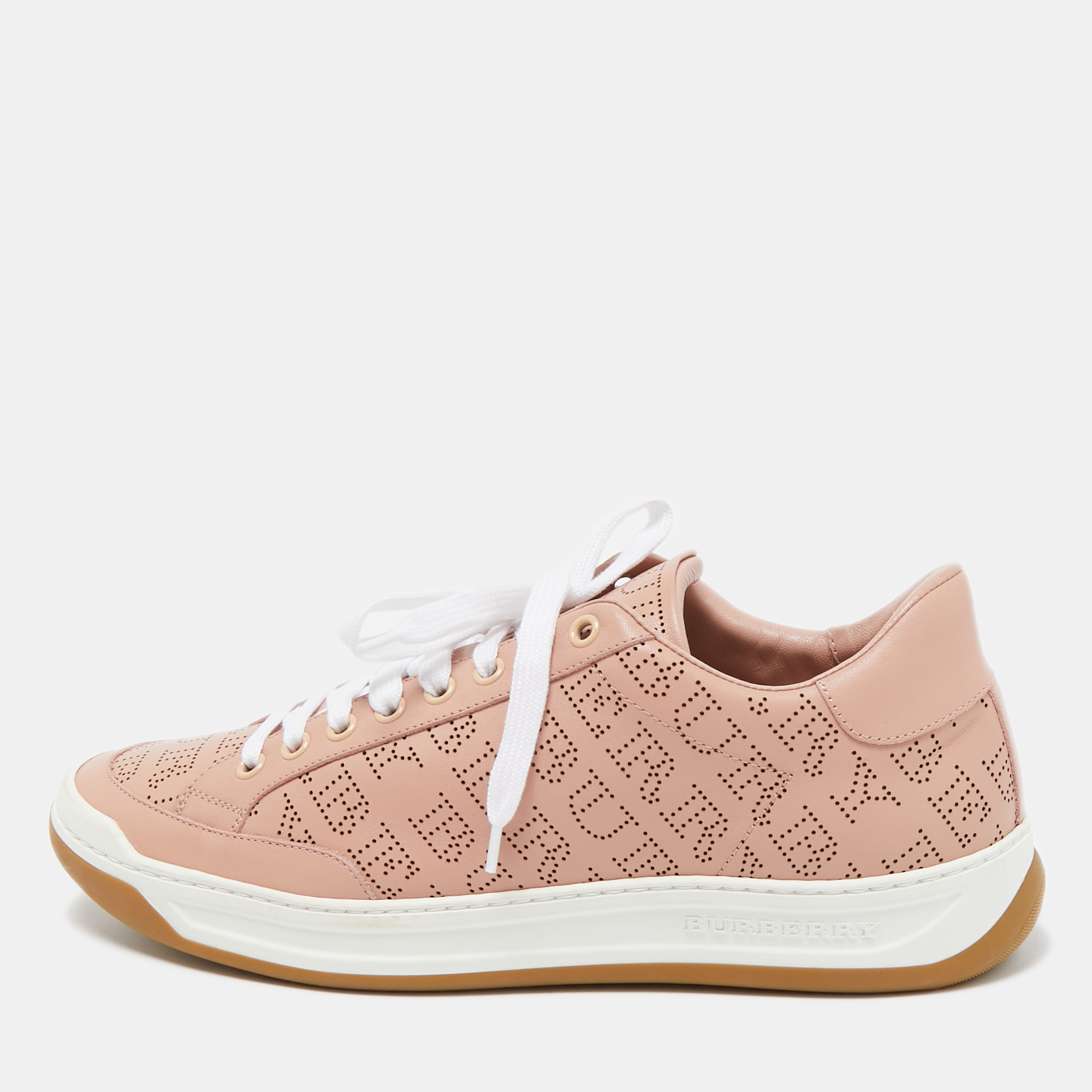 Pre-owned Burberry Pink Leather Westford Low Top Trainers Size 41