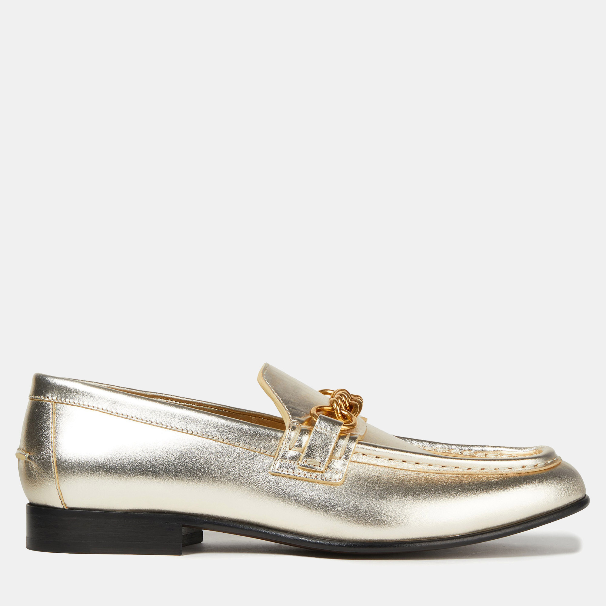 Pre-owned Burberry Gold Leather Chain Loafers 36