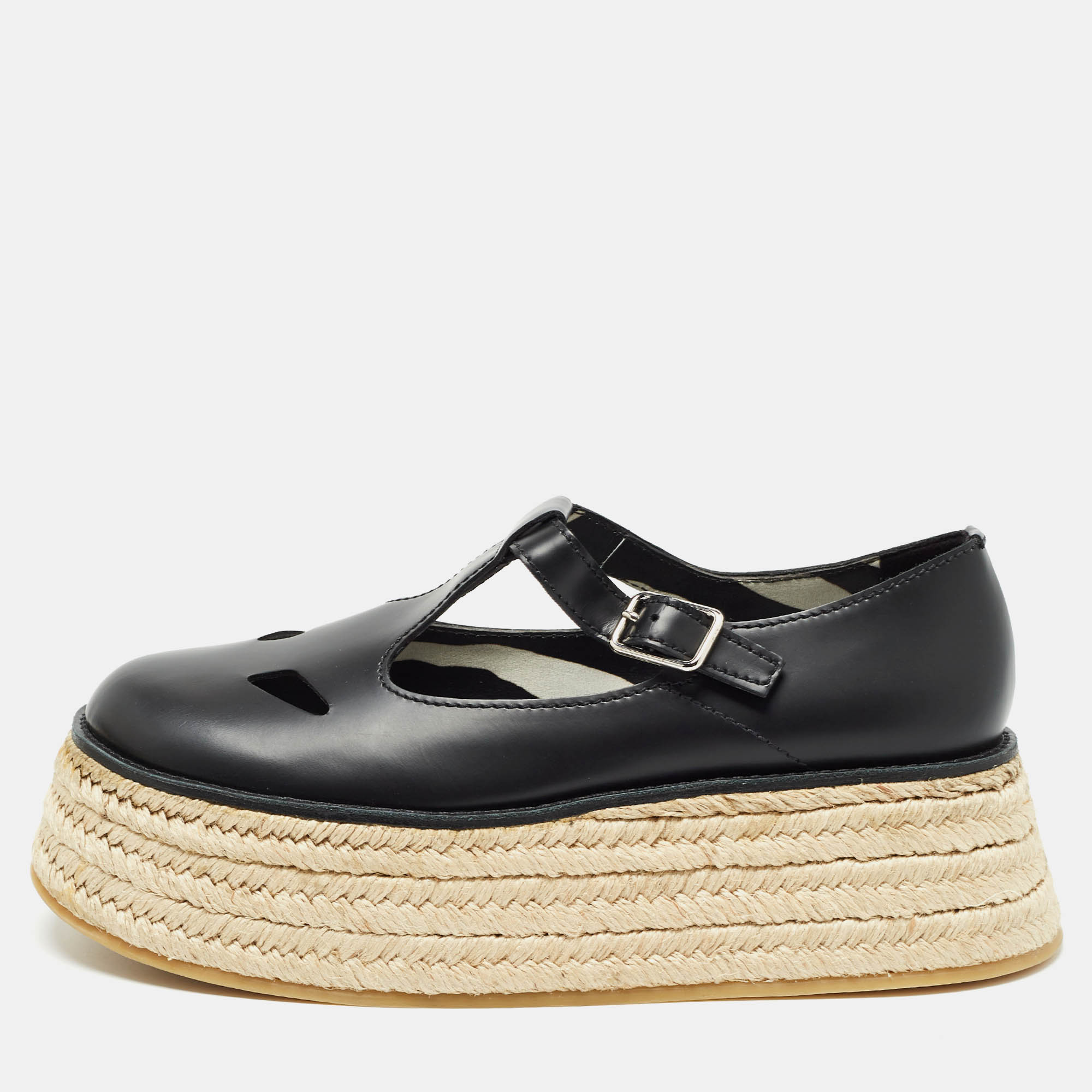 

Burberry Black Leather Aldwych Platform Espadrille Flats Size