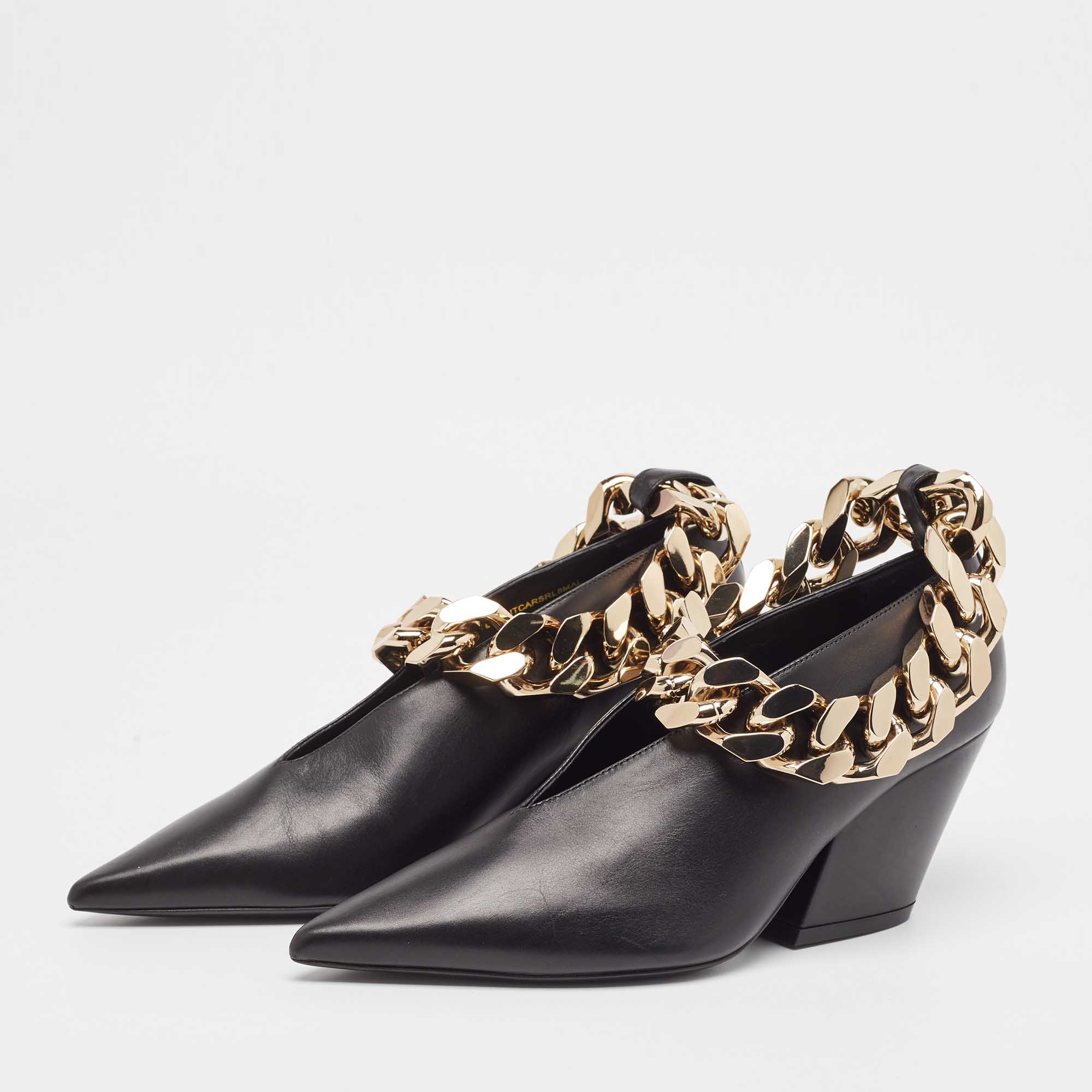 Burberry Black Leather Brierfield Chain Pumps Size 36 