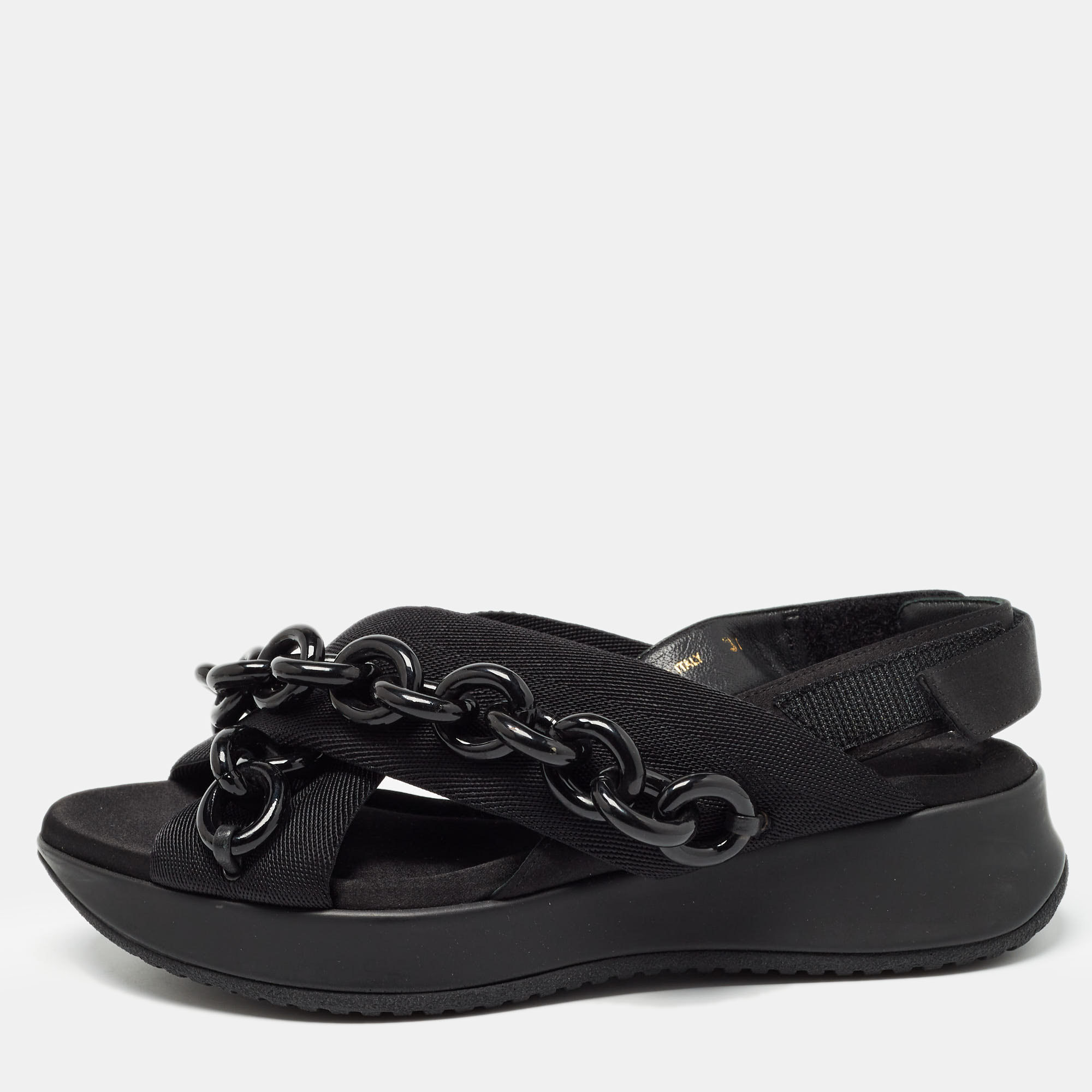 

Burberry Black Fabric Chain Detail Flat Sandals Size