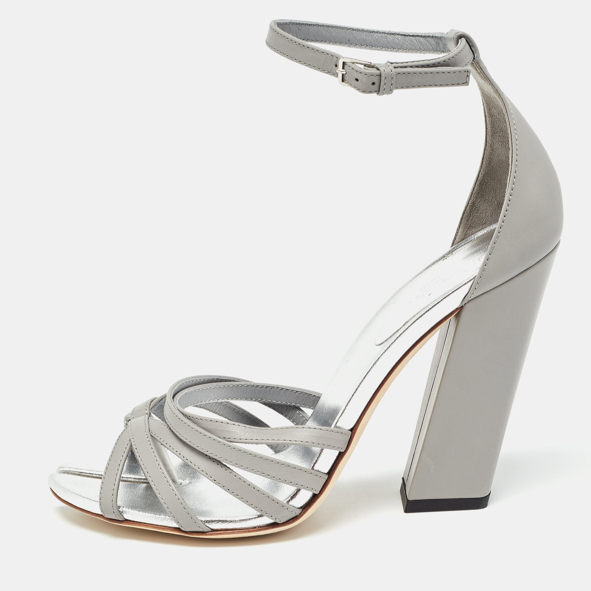 

Burberry Grey Leather Hove Ankle Strap Sandals Size