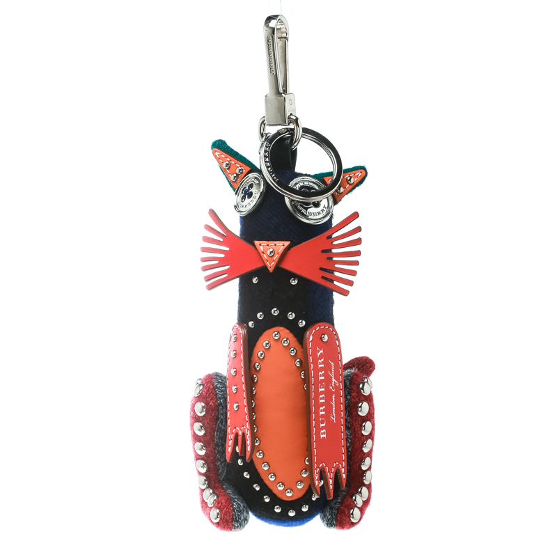 Pre Owned دلاية حقيبة / ميدالية مفاتيح بربري روفوس قطة جلد وخشب متعددة الألوان