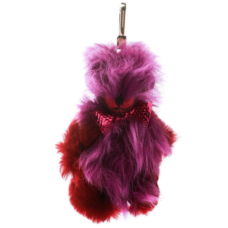 Burberry Purple/Red Thomas Bear Pom-Pom Key Ring  / Bag Charm