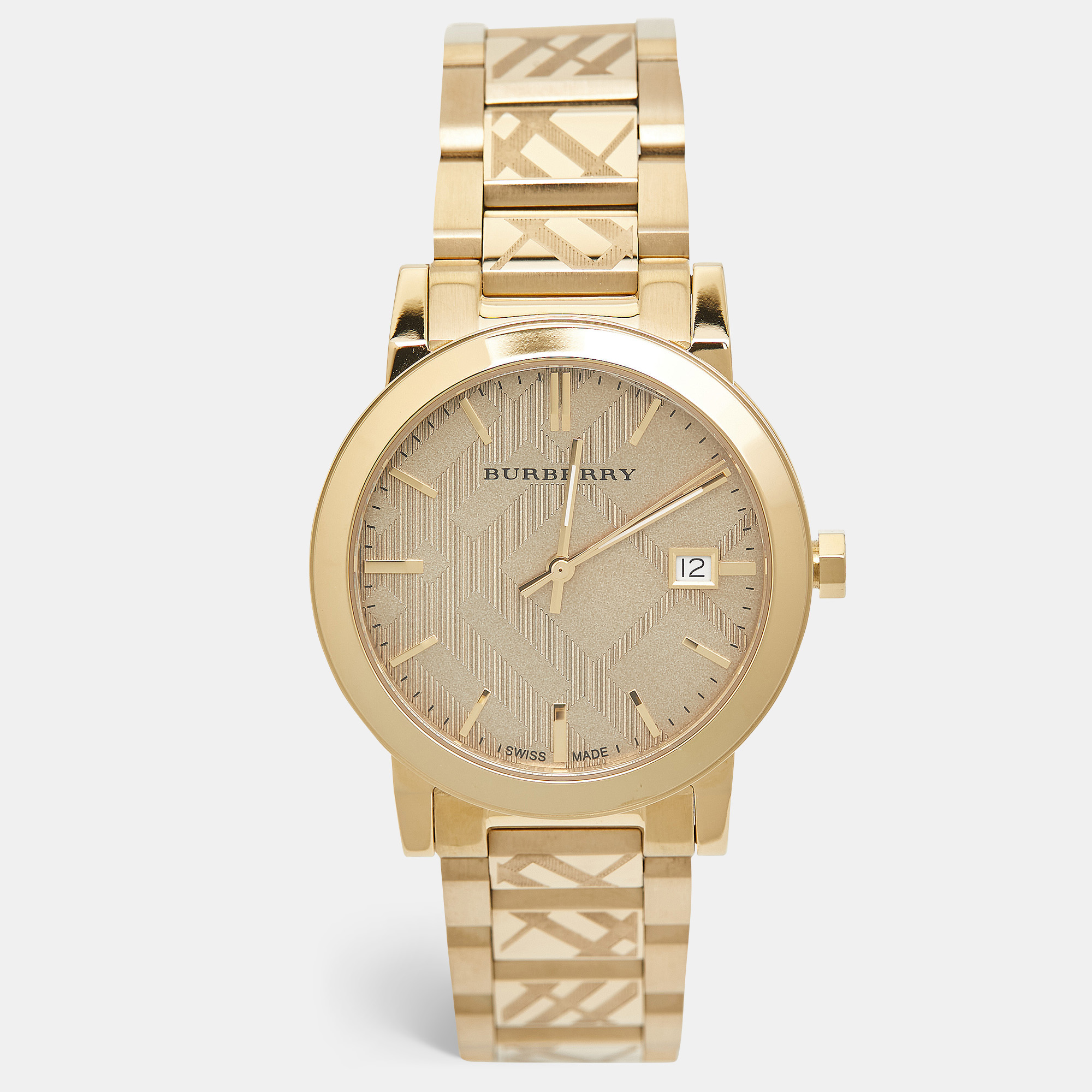 

Burberry Gold Check Stamped Gold Plated Stainless Steel The City BU9038 Unisex Wristwatch