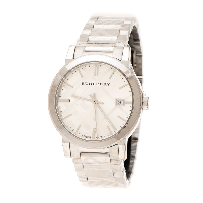 Burberry Silver Check Stamped Stainless Steel The City BU9037 Unisex Wristwatch 38 mm