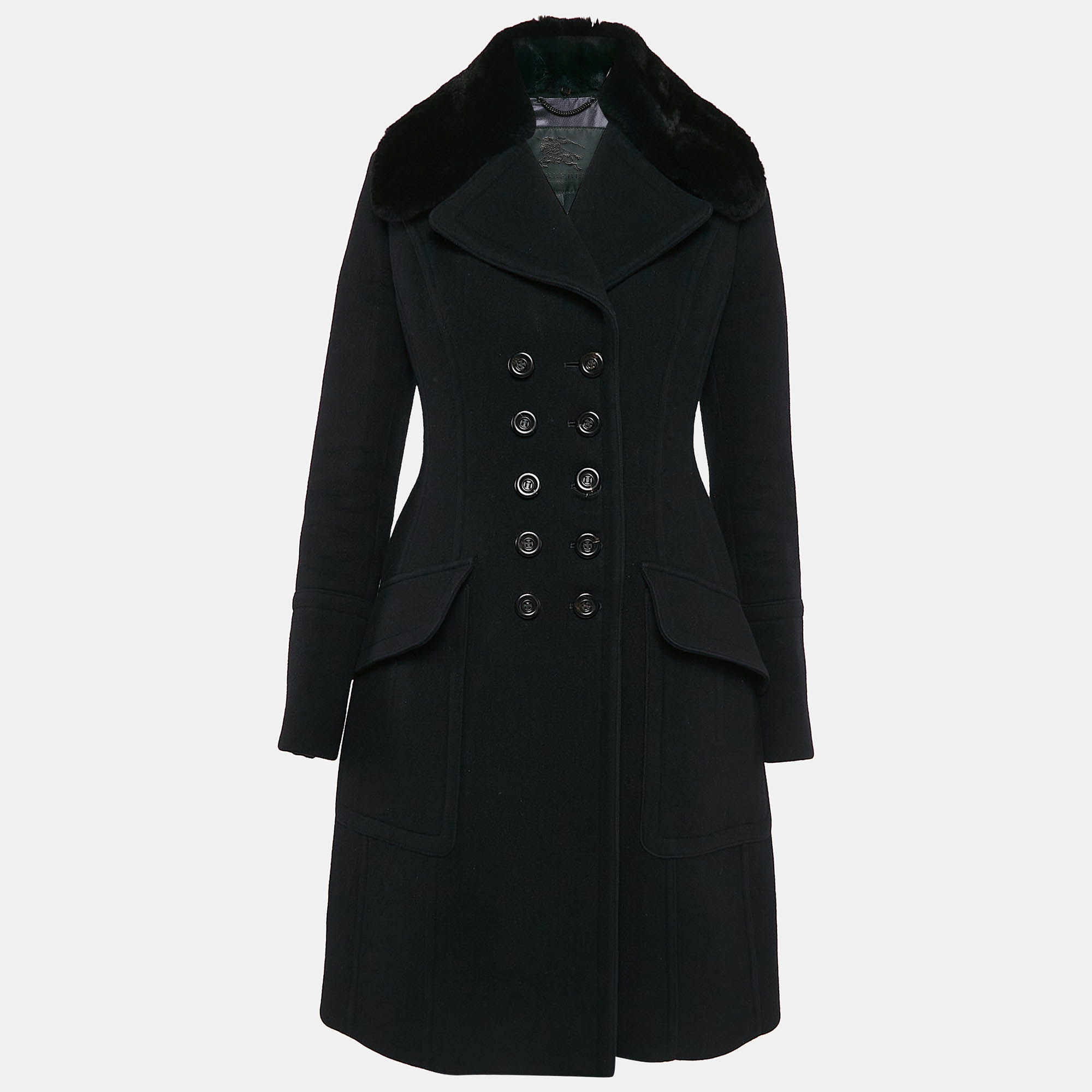 

Burberry Prorsum Navy Blue Wool Detachable Fur Collar Coat S