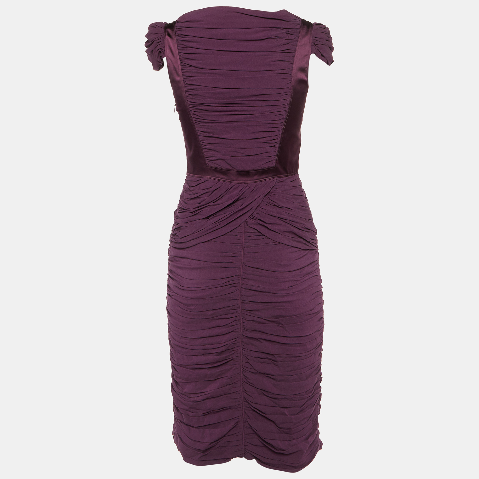 Burberry Prorsum Vintage Purple Silk Crepe Ruched Midi Dress S 