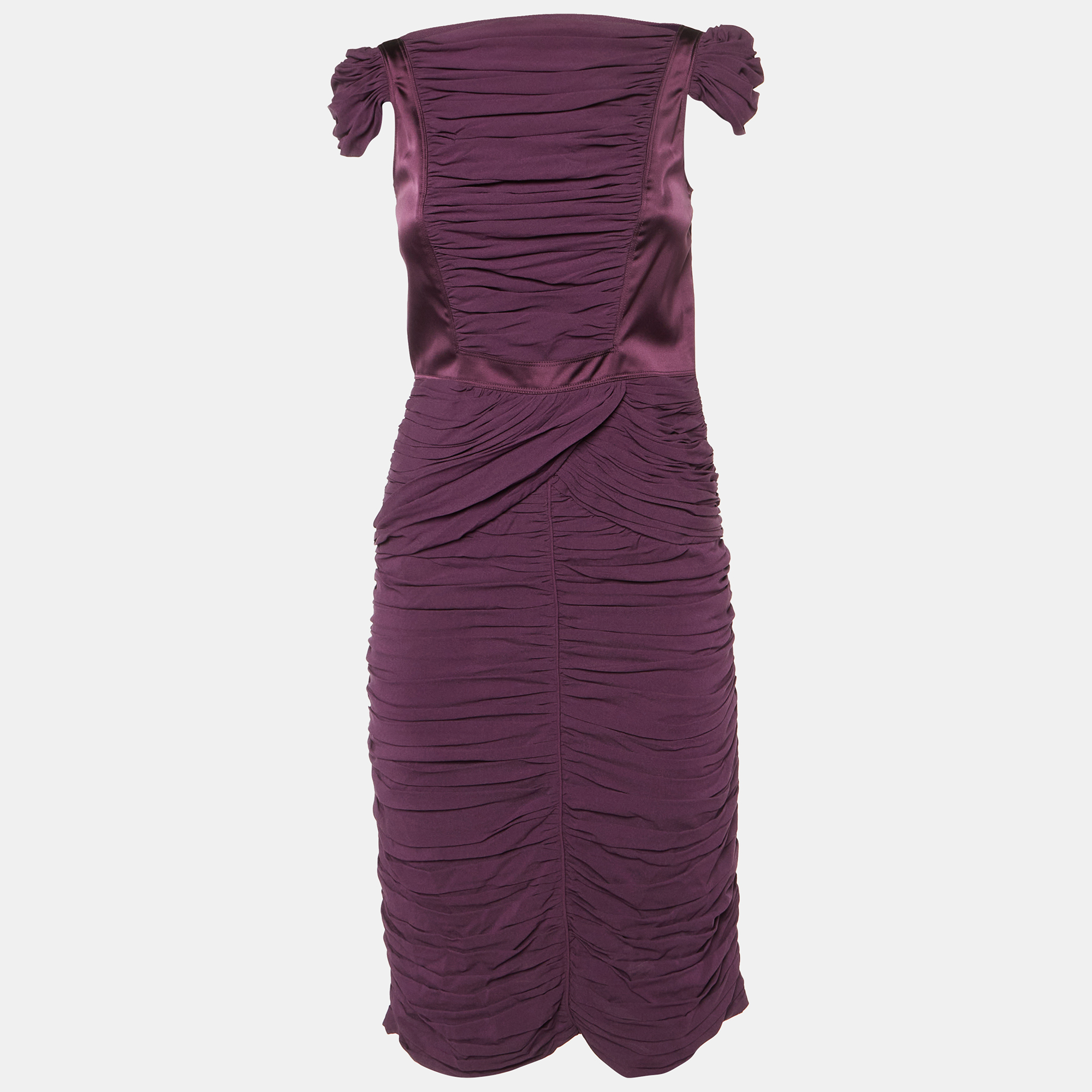 

Burberry Prorsum Vintage Purple Silk Crepe Ruched Midi Dress S