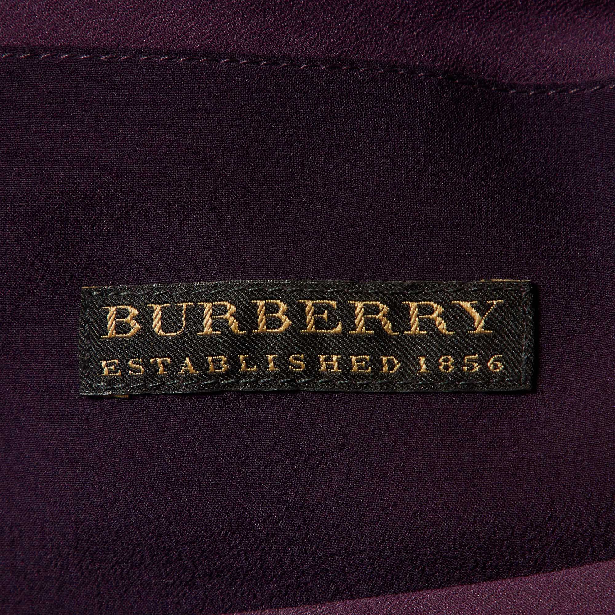 Burberry Prorsum Vintage Purple Silk Crepe Ruched Midi Dress S 