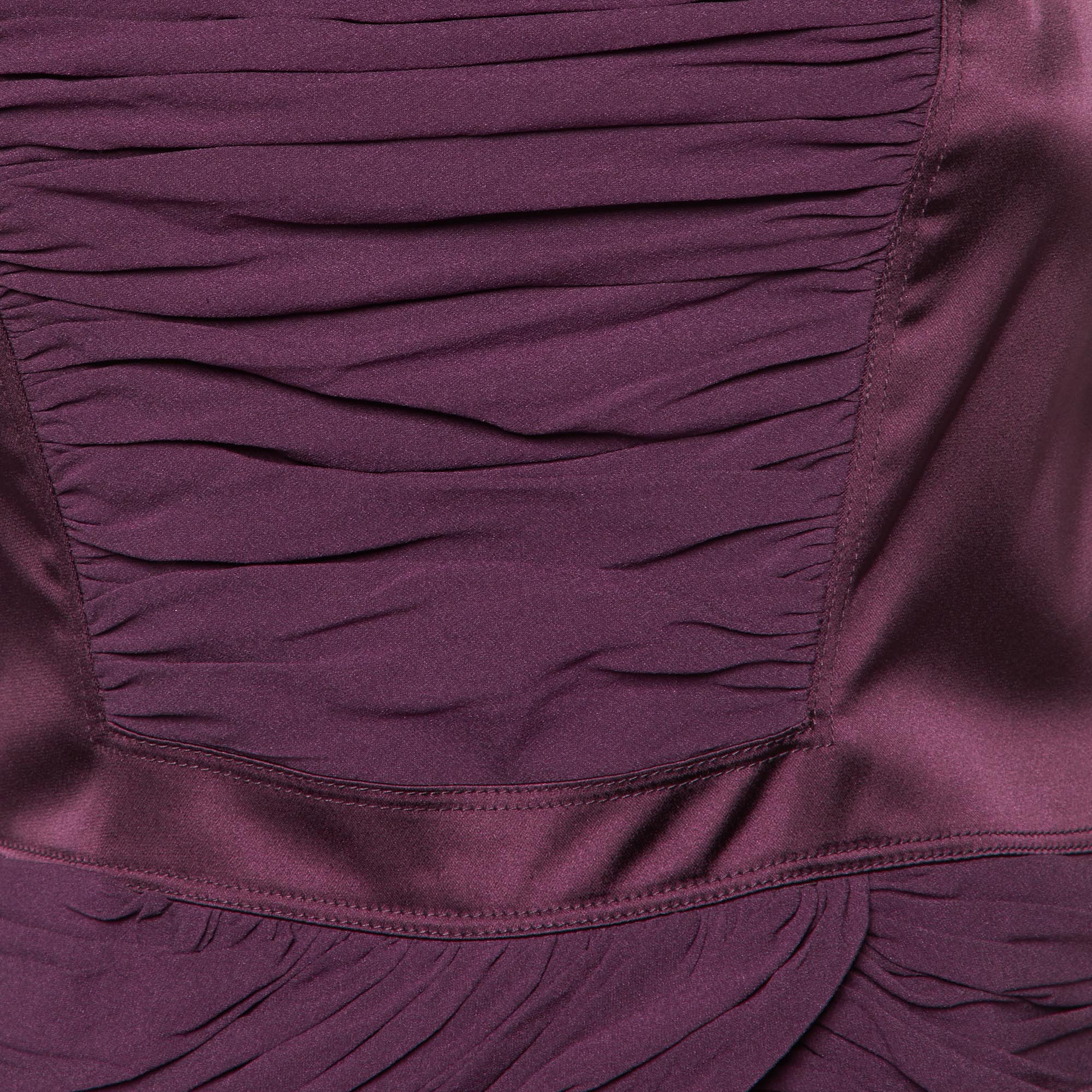 Burberry Prorsum Vintage Purple Silk Crepe Ruched Midi Dress S 