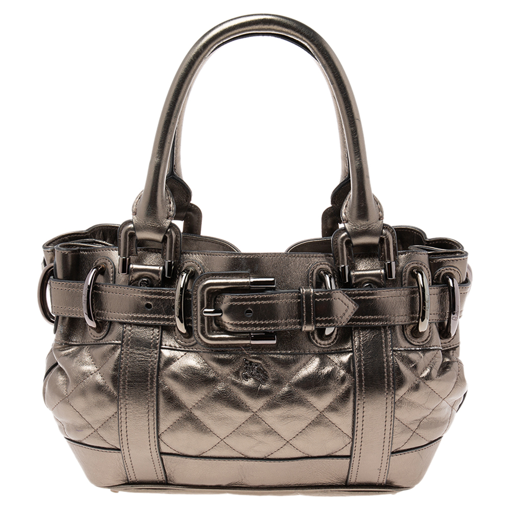 

Burberry Metallic Gunmetal Quilted Leather Beaton Tote
