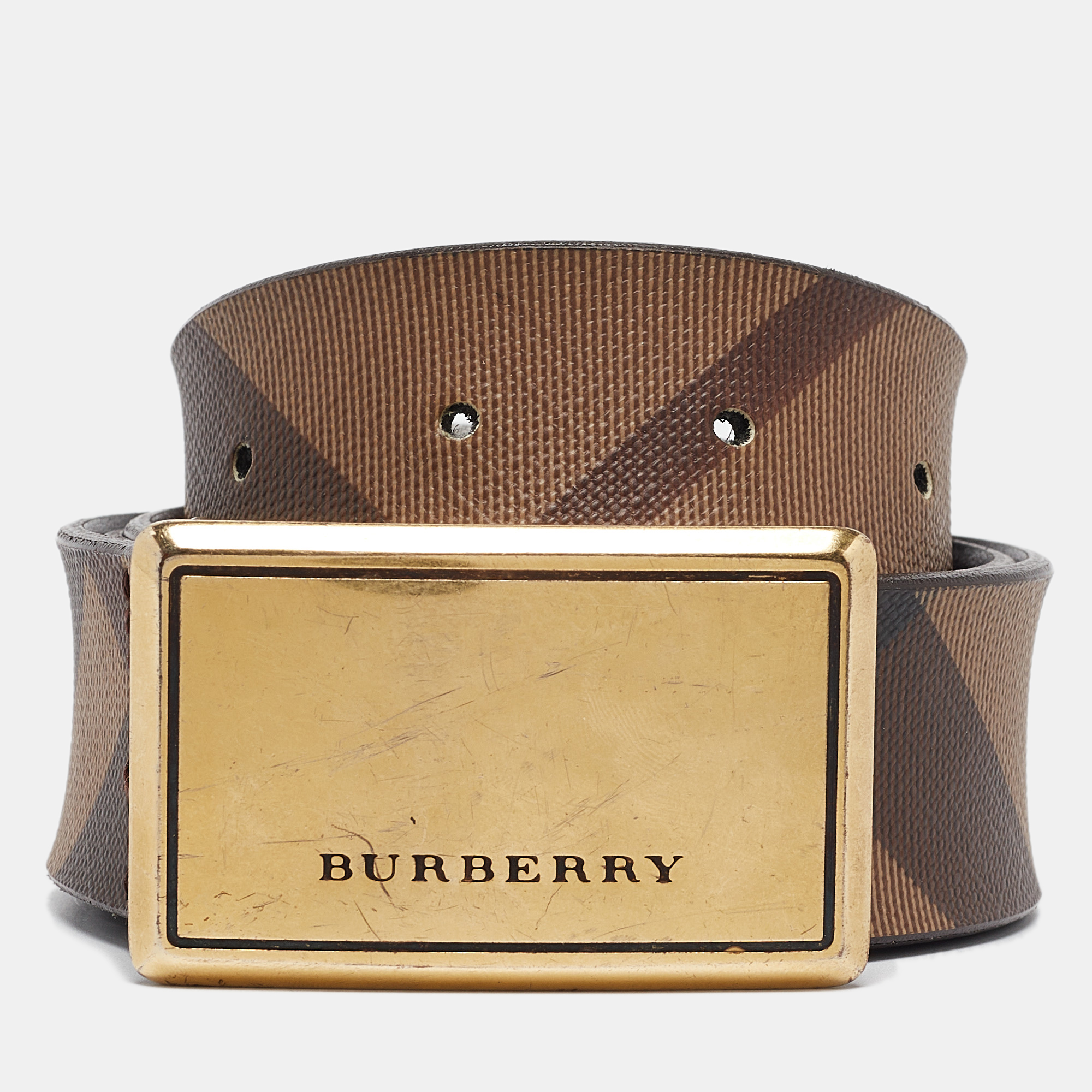 

Burberry Brown Smoke Check PVC and Leather Buckle Belt 80 CM