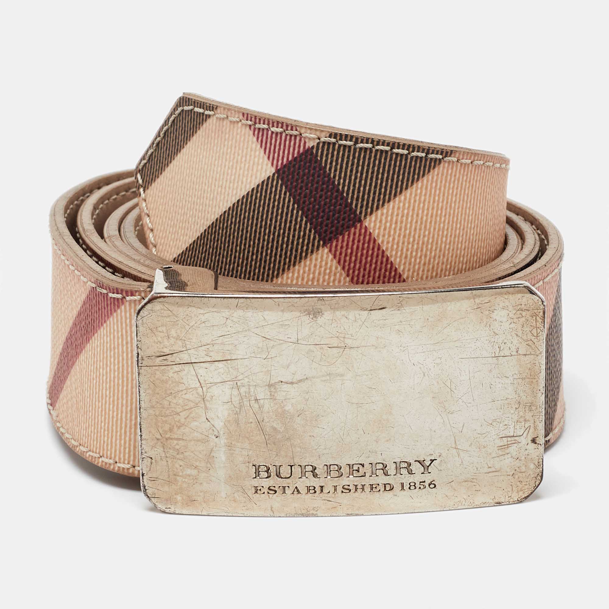 

Burberry Beige Nova Check Coated Canvas Logo Plaque Belt 100CM