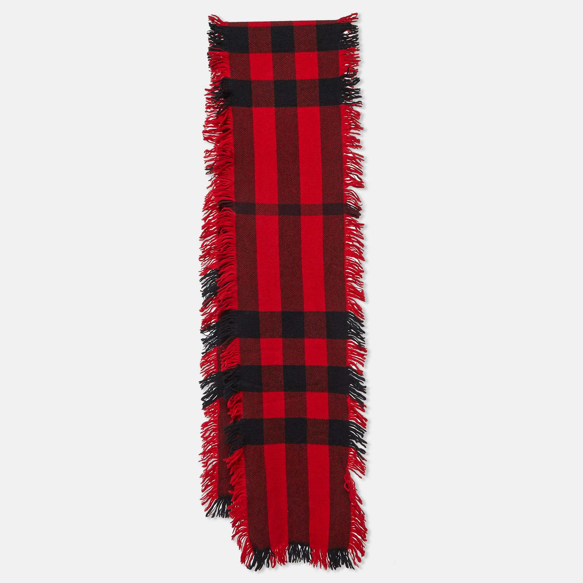 

Burberry Black/Red Gaint Check Wool Fringed Scarf