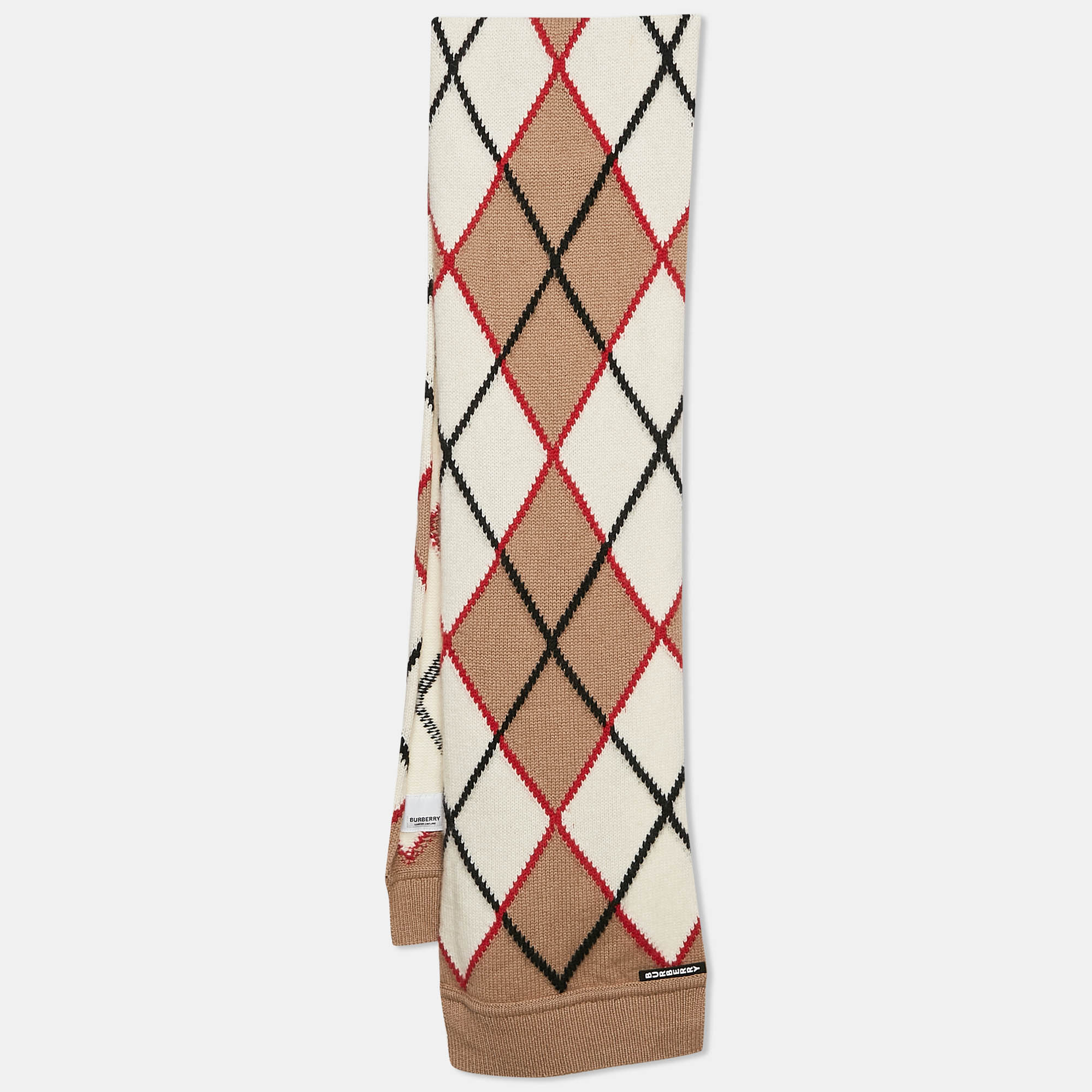 

Burberry Beige Argyle Check Wool Rib Knit Muffler