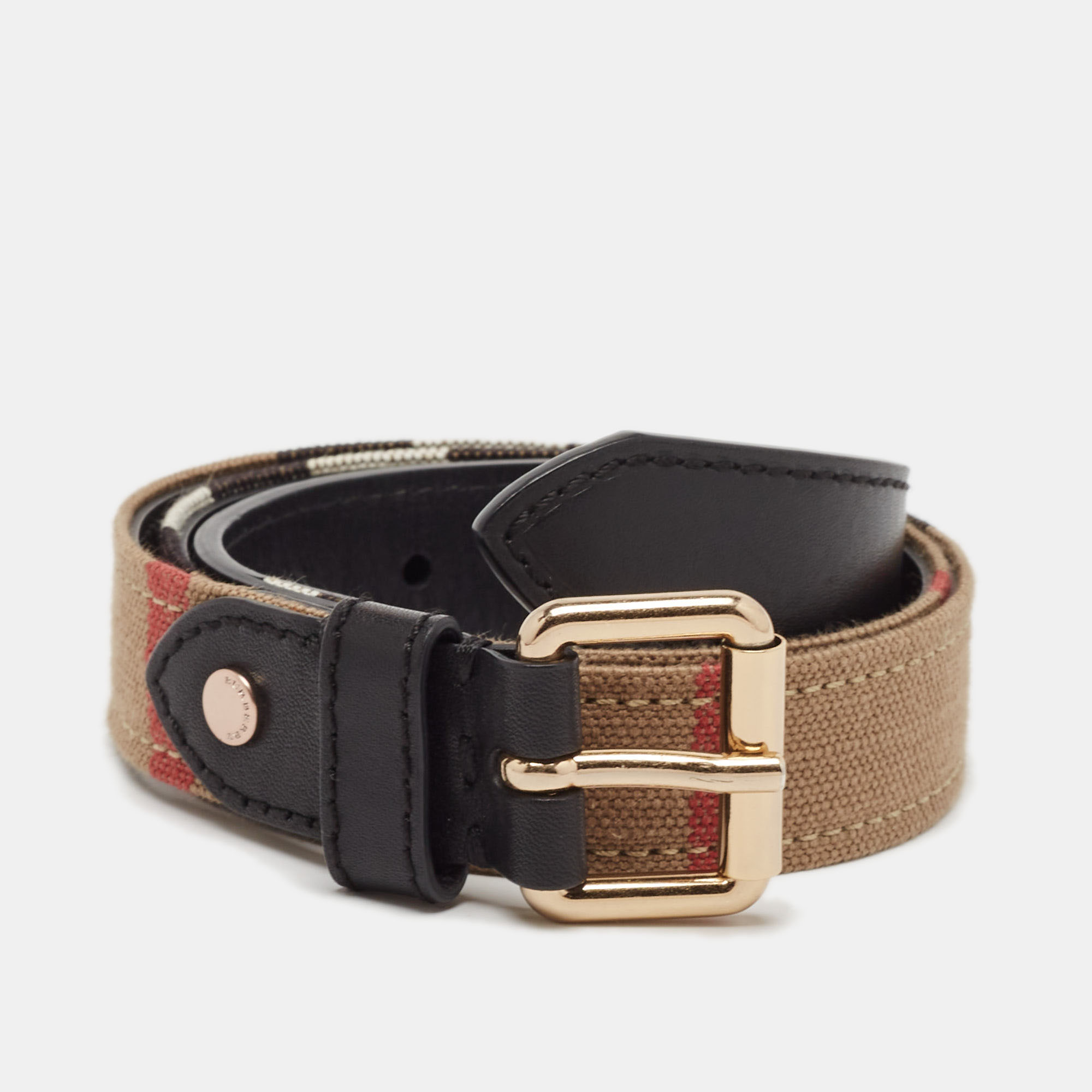 

Burberry Beige/Black House Check Canvas and Leather Buckle Belt