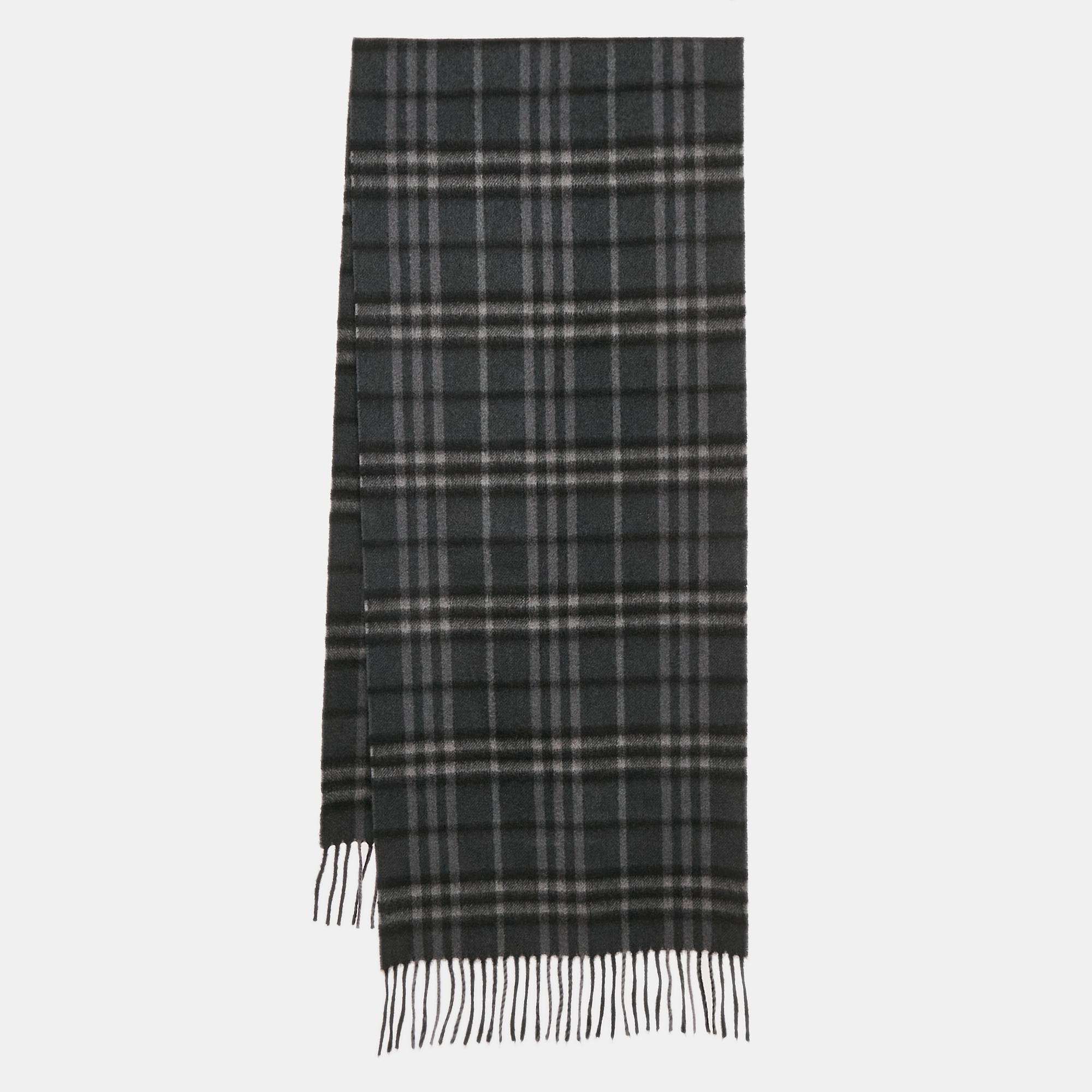 

Burberry Dark Grey Checked Cashmere Fringed Stole