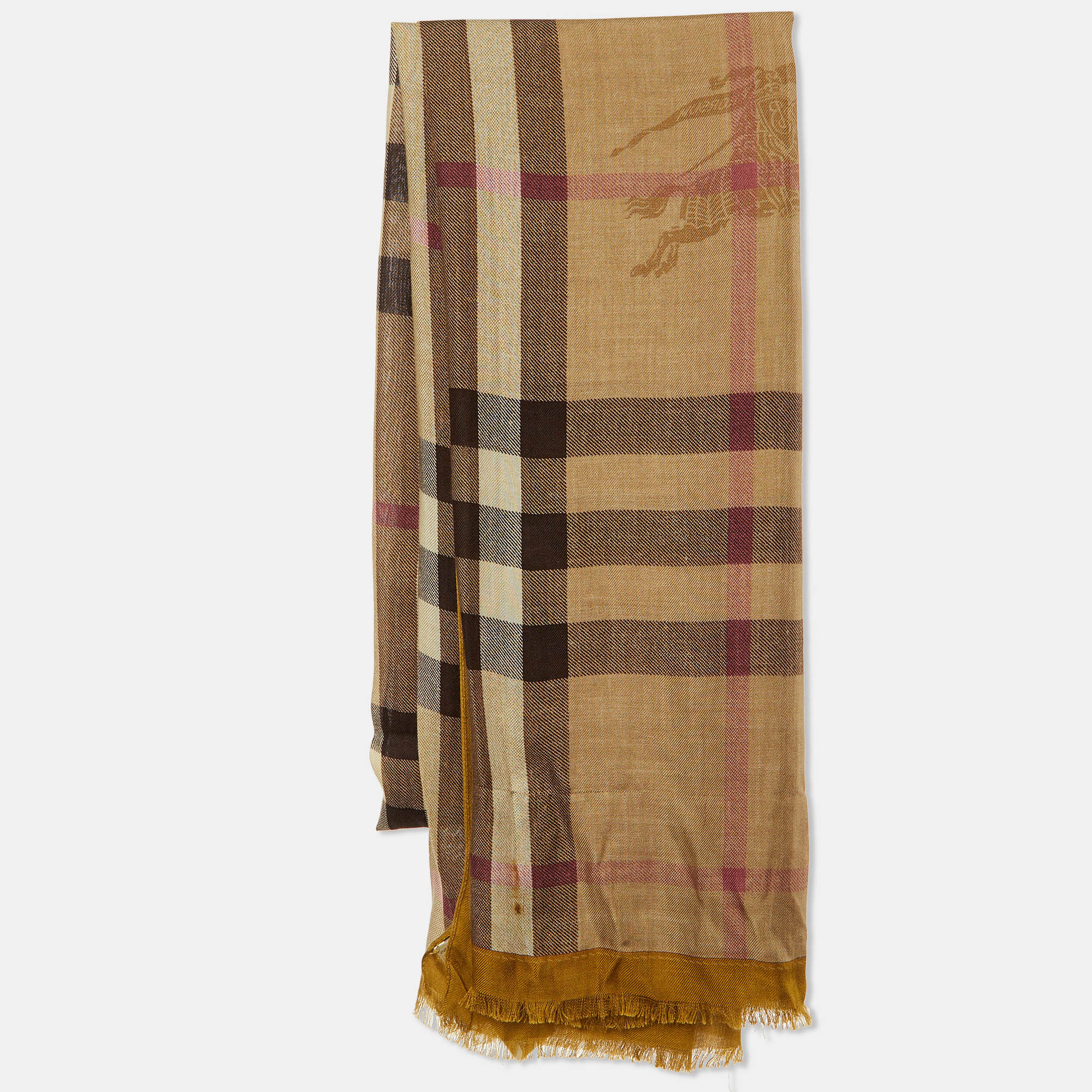 

Burberry Yellow Ochre Check Logo Print Modal & Cashmere Stole