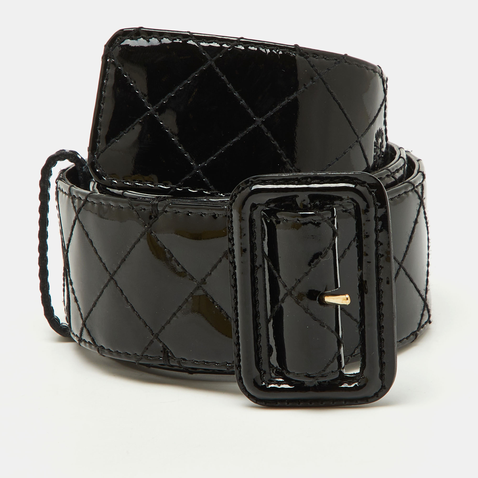 

Burberry Black Quilted Patent Leather Buckle Belt 85CM