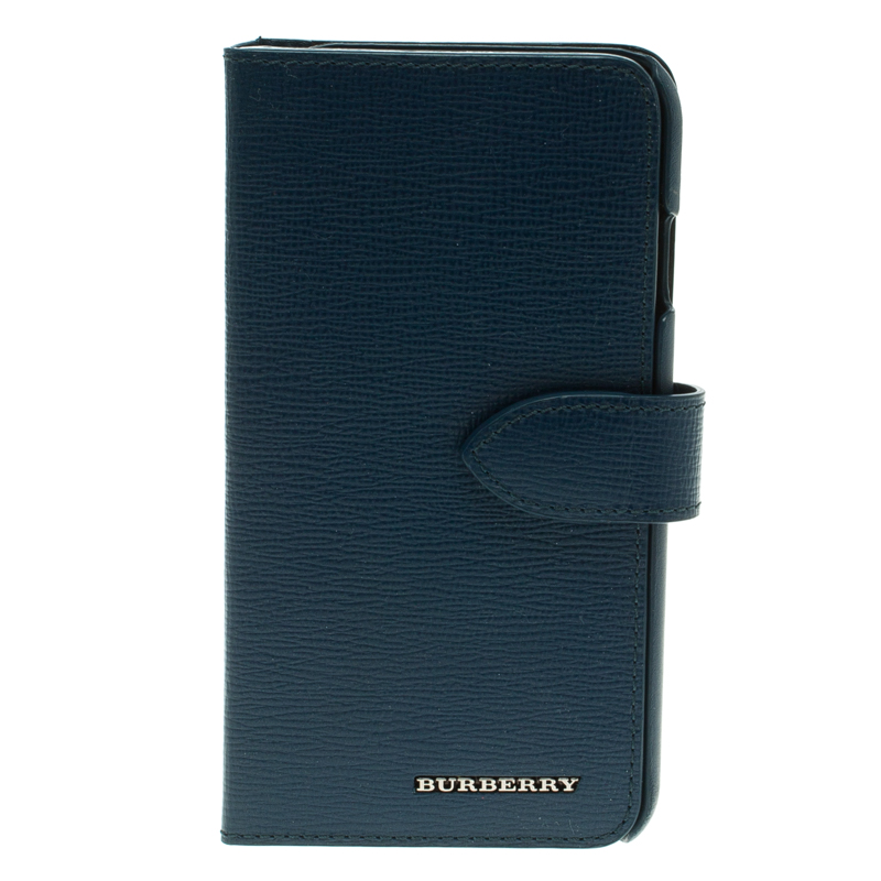 Pre Owned Burberry Teal Blue Leather Iphobe 7 Flip Case