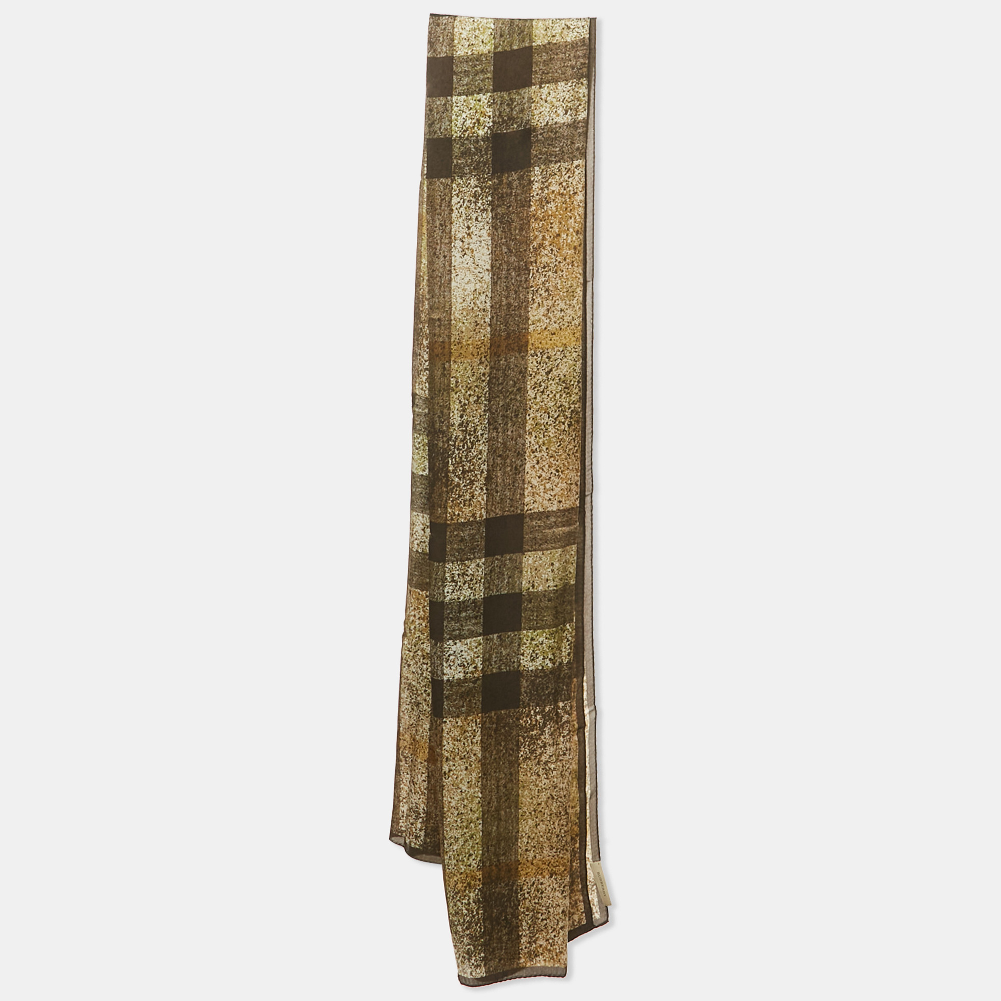 

Burberry Green Checks Satin Silk Scarf