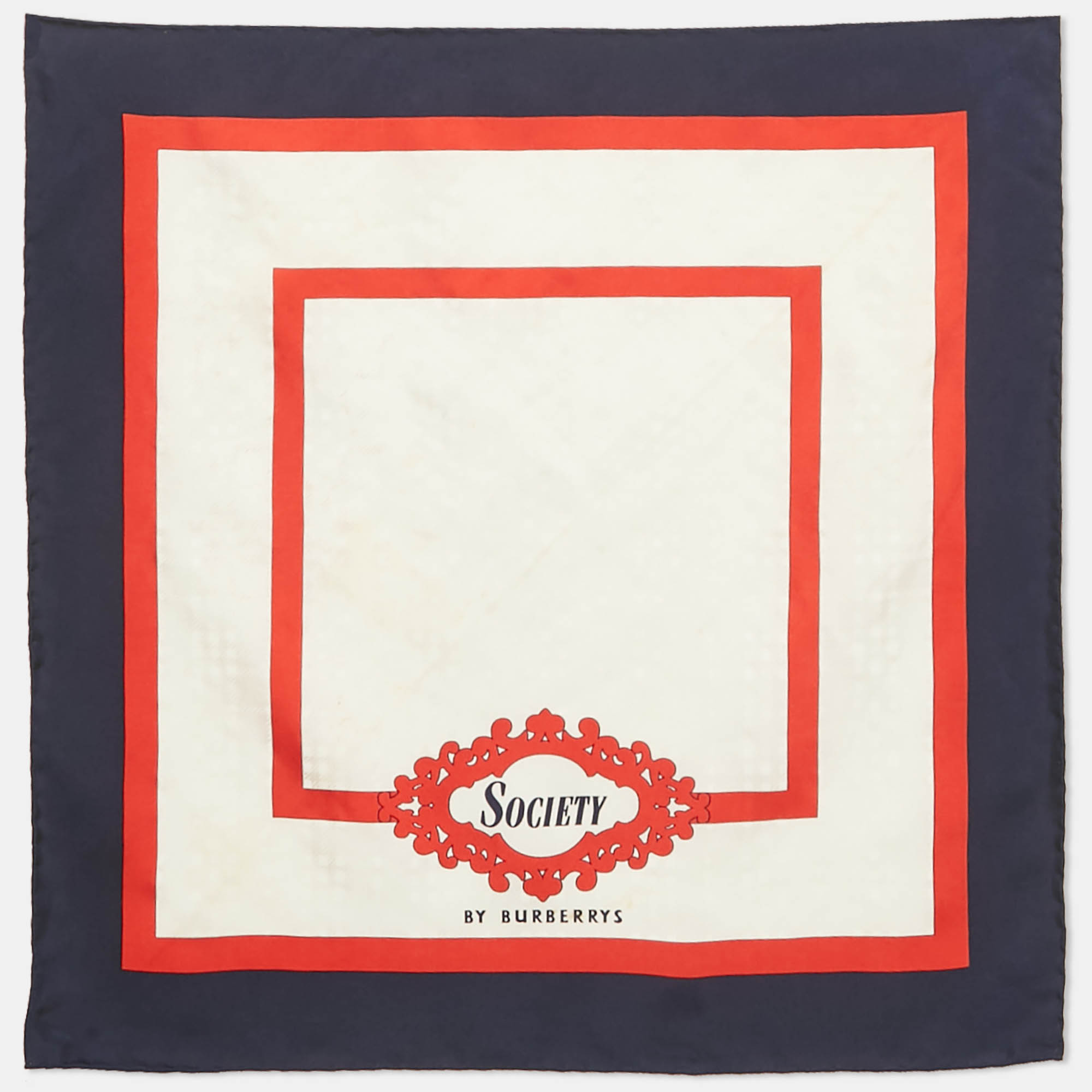 Pre-owned Burberry White/blue Silk Archive Society Print Square Scarf