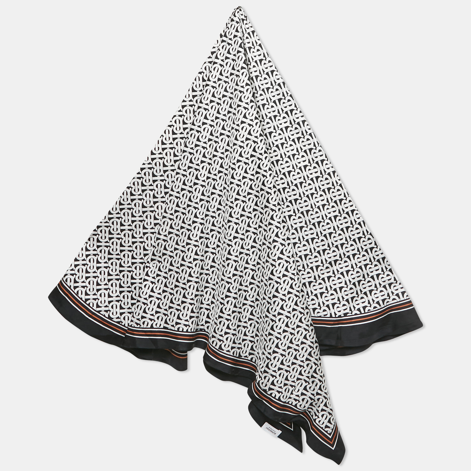 Burberry Black TB Monogram Silk Reversible Scarf