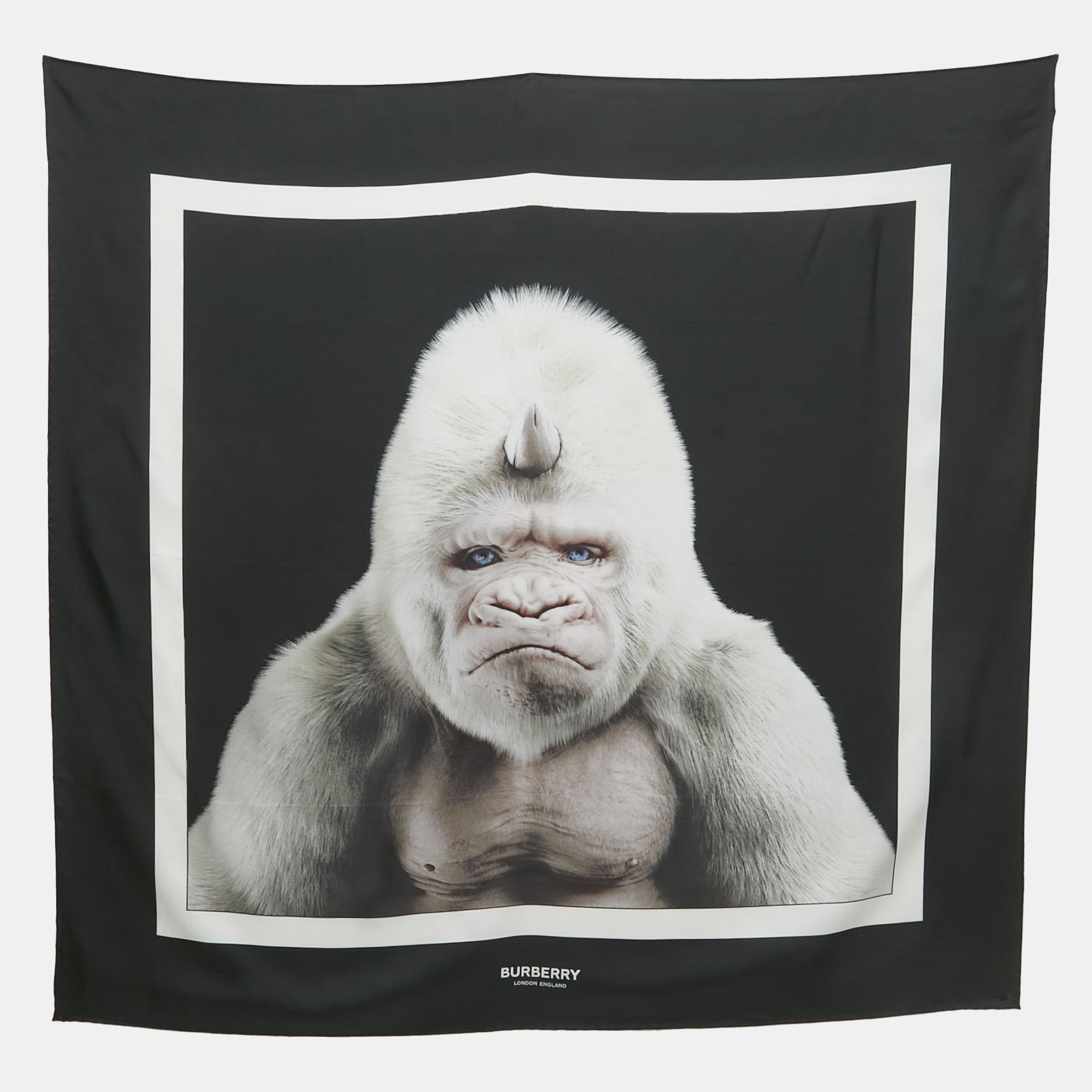 Burberry Black Gorilla Print Silk Square Scarf